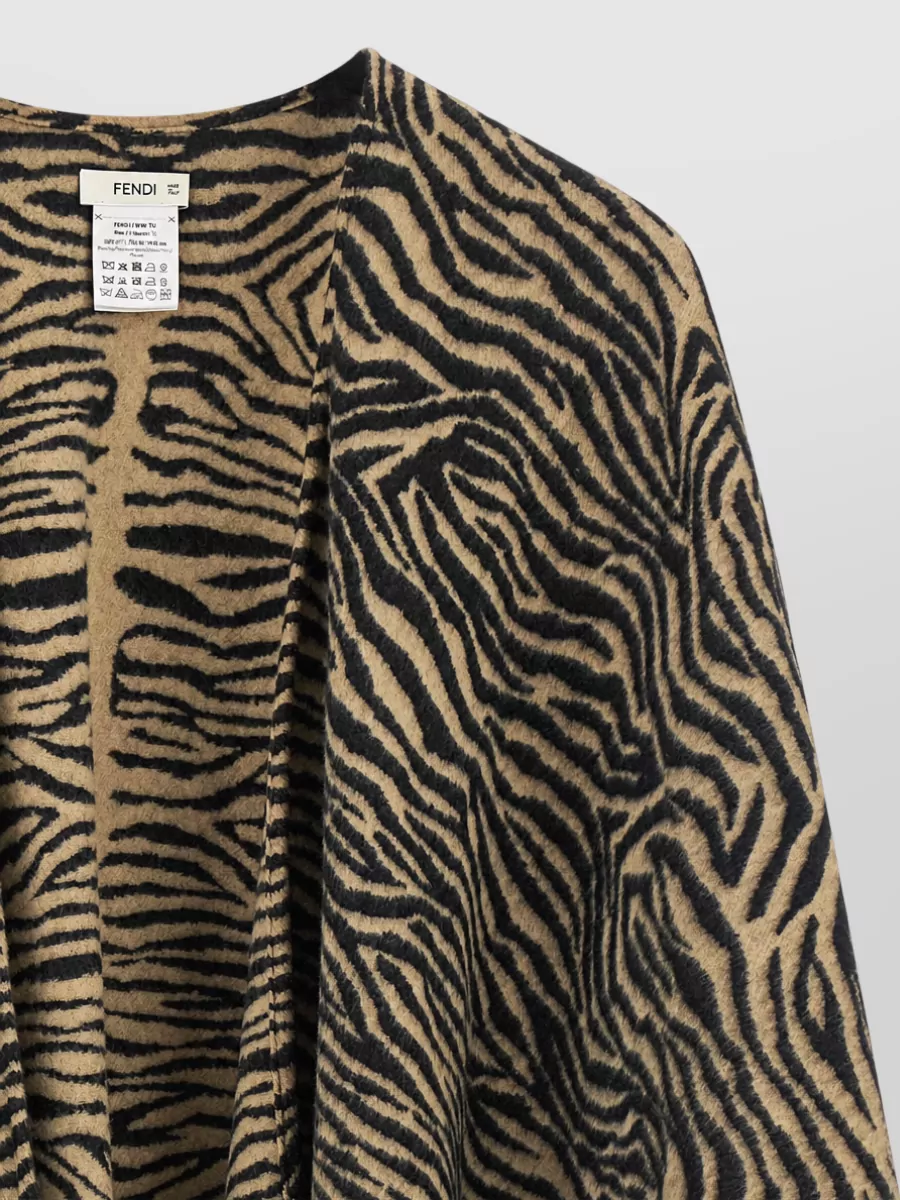 Fendi Wool Tiger-Print Fringed Poncho