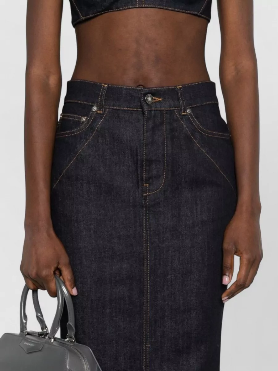 Givenchy Long Denim Skirt Belt Loops Pockets