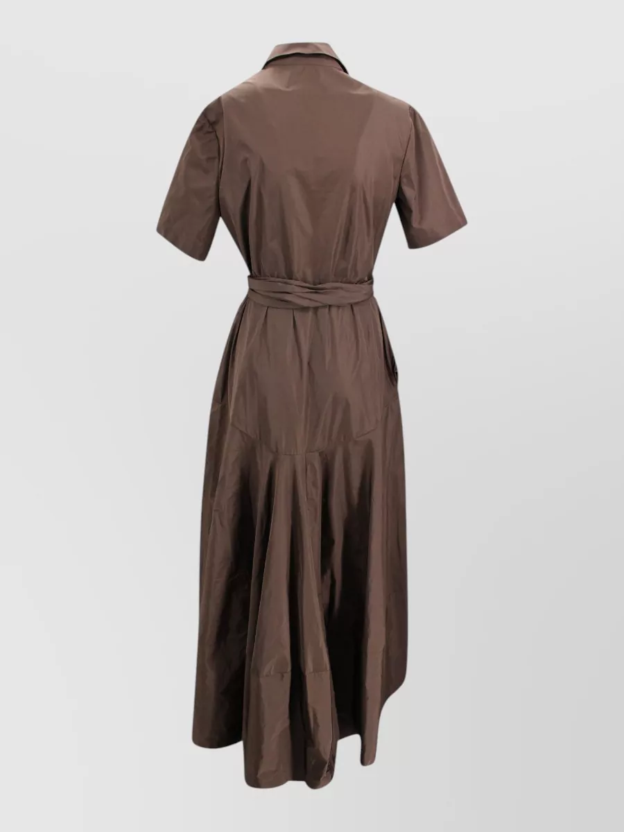 Parosh Taffeta Belted Short-Sleeve Midi Shirt Dress