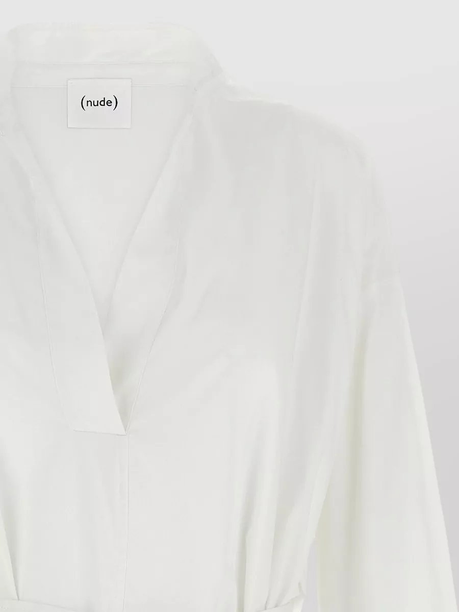 Nude Cotton Belted Shirt Dress