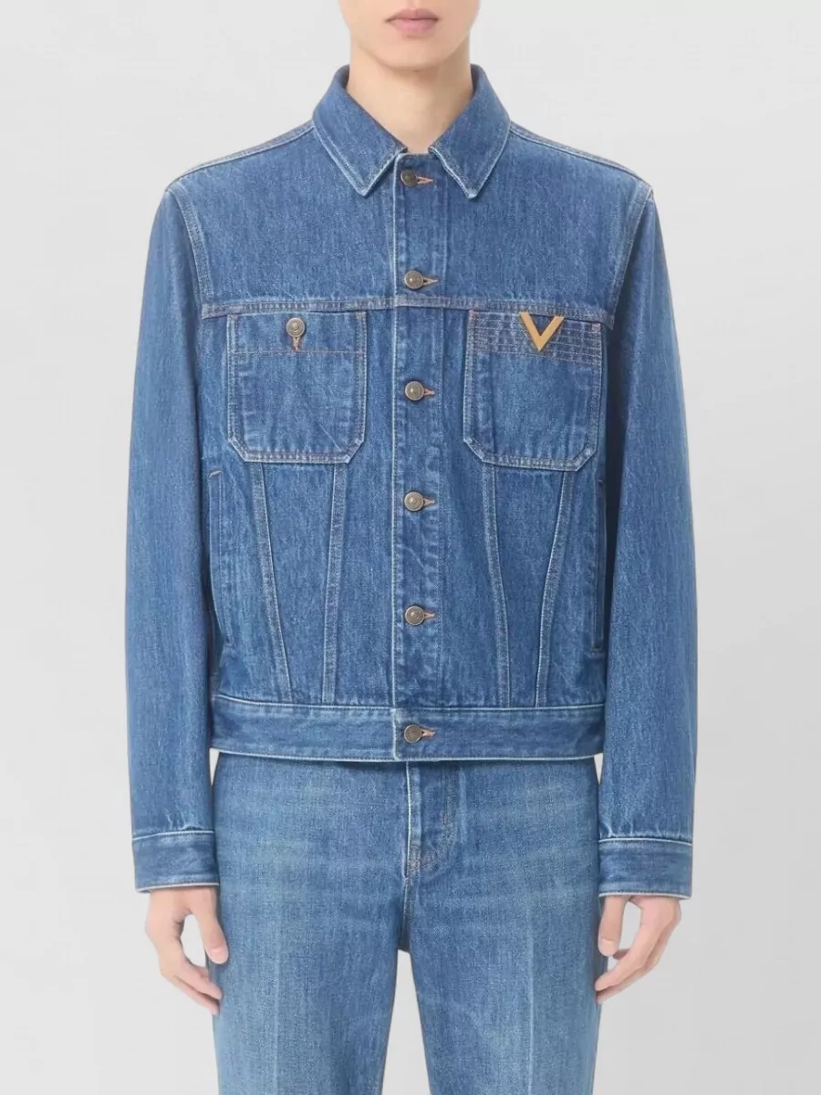Valentino Garavani Denim Jacket Vlogo Signature Chest Pockets