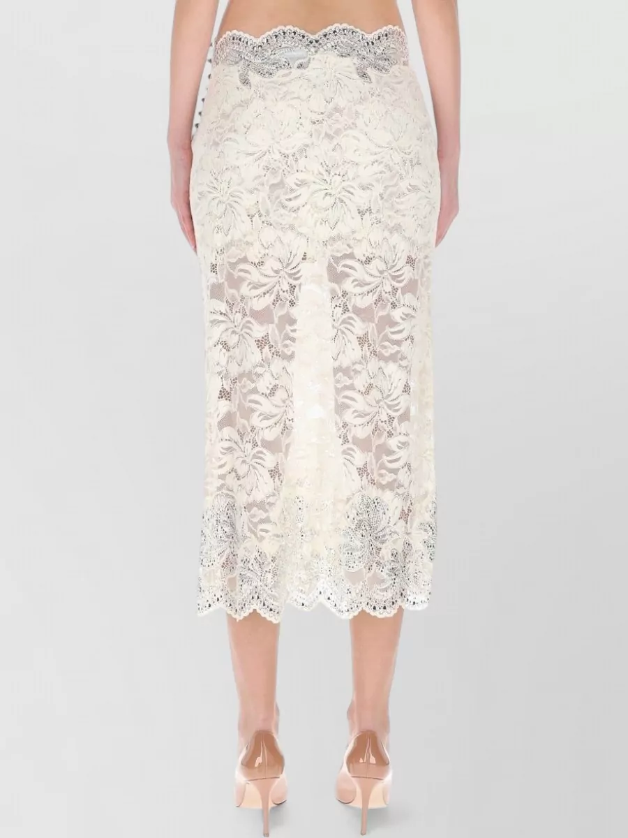 Paco Rabanne High Waist Floral Lace Skirt Sheer Design