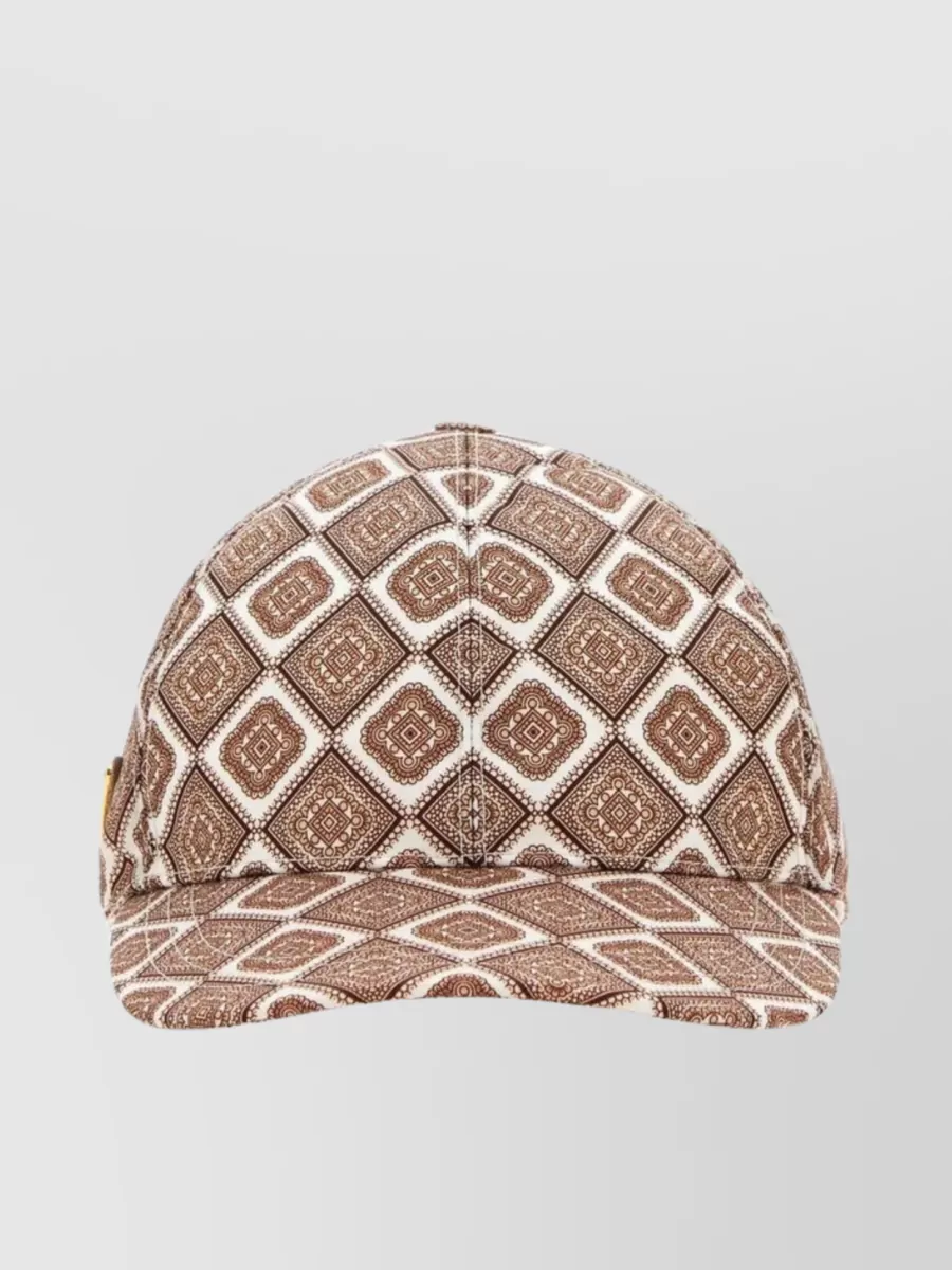 Shop Prada Nylon Baseball Cap With Printed Geometric Design In Brown