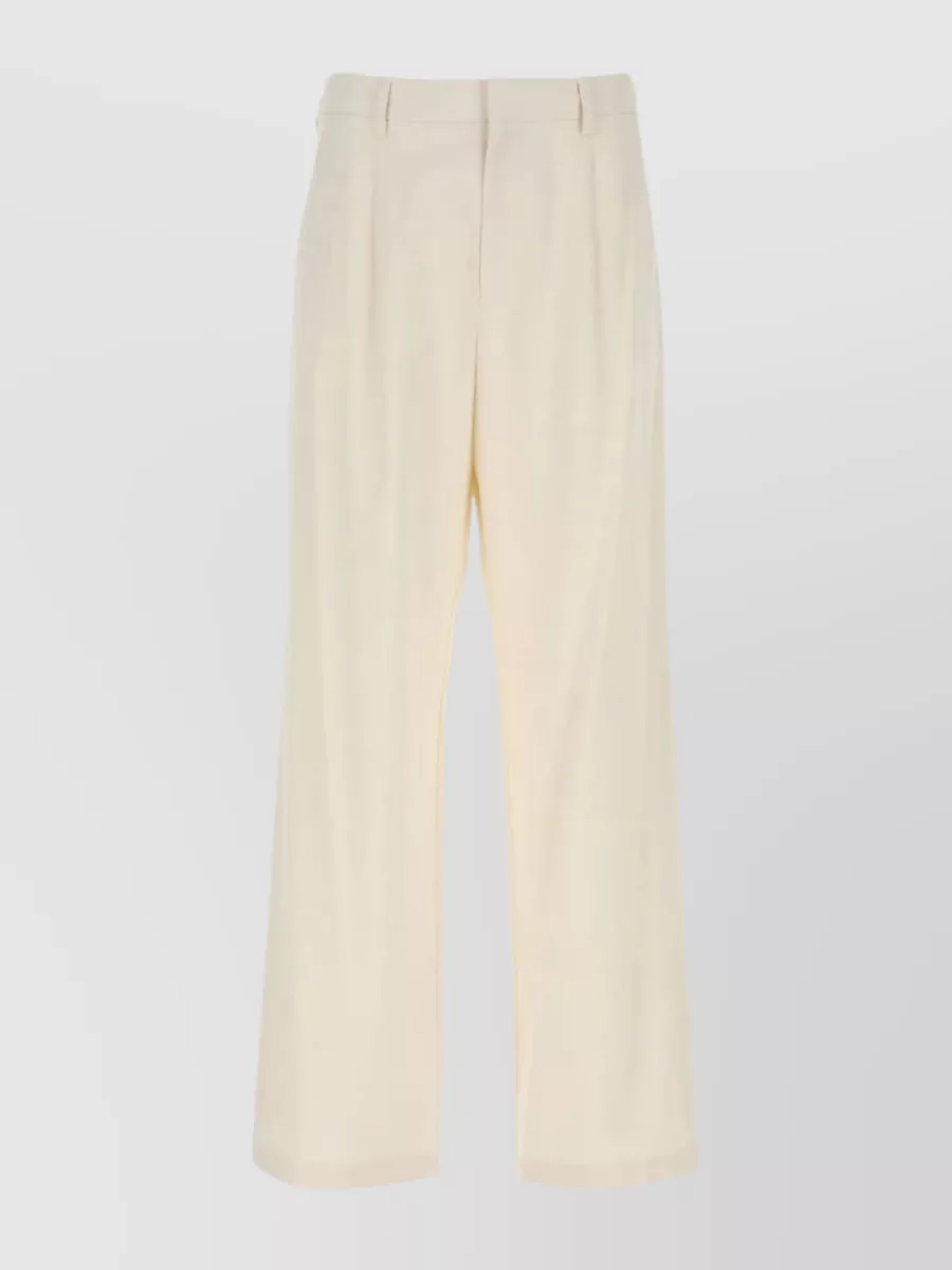 Shop Prada Cotton Pant With Waist Belt Loops And Wide-leg Design In Cream