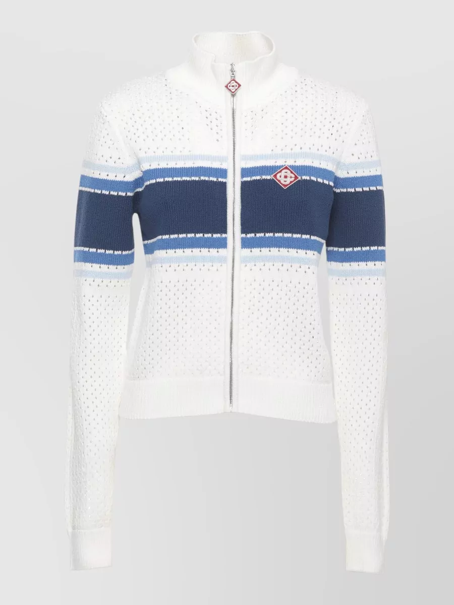 Casablanca Perforated Striped High-Neck Zip Jacket