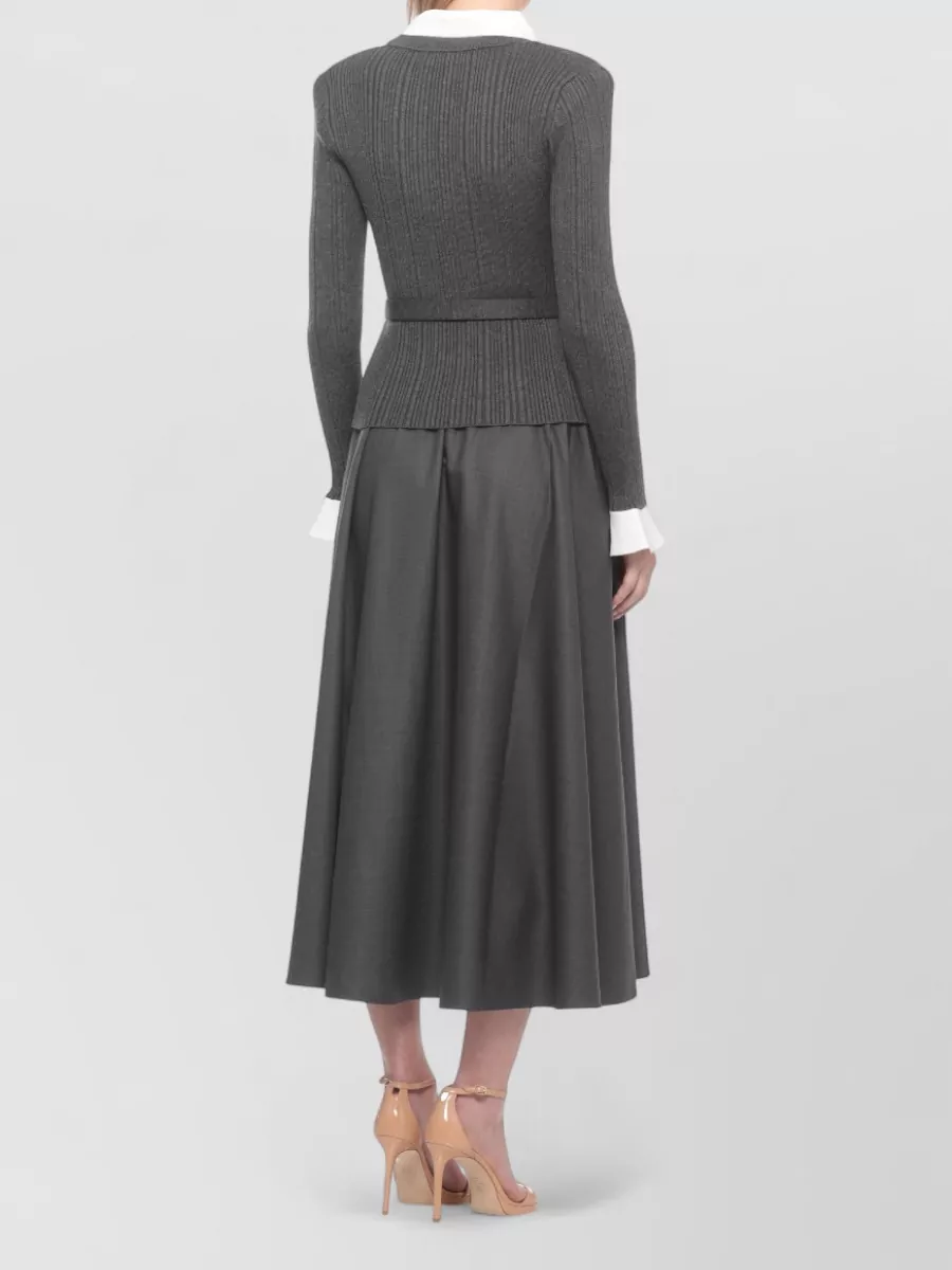 Self-Portrait Cashmere Knit And Twill Midi Dress