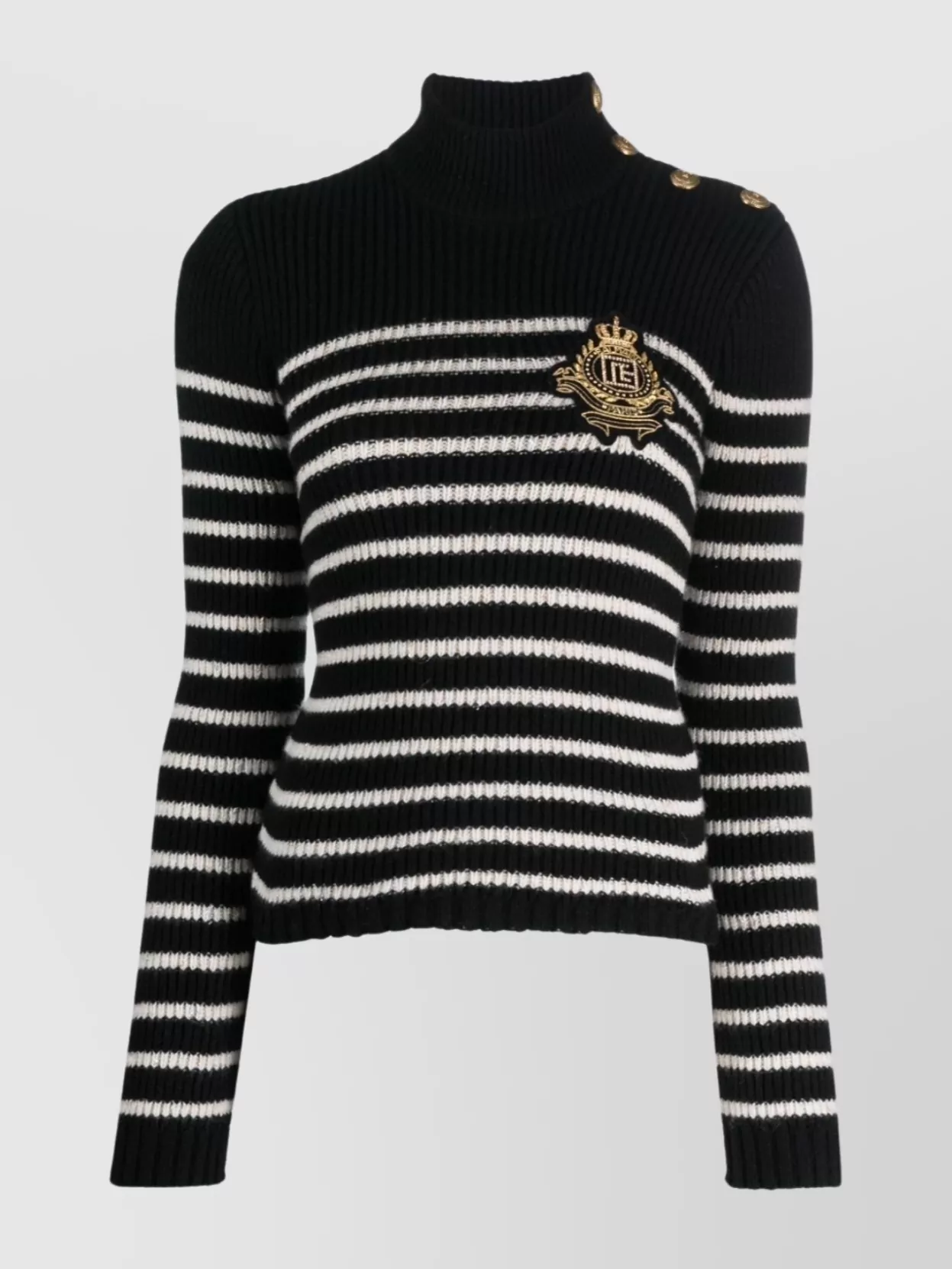 Shop Balmain Striped Cashmere Blend Crewneck Sweater In Black