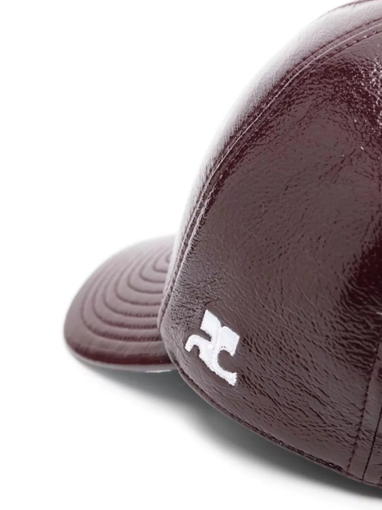 Courrèges Vinyl Cap With Curved Brim And Panels In Burgundy
