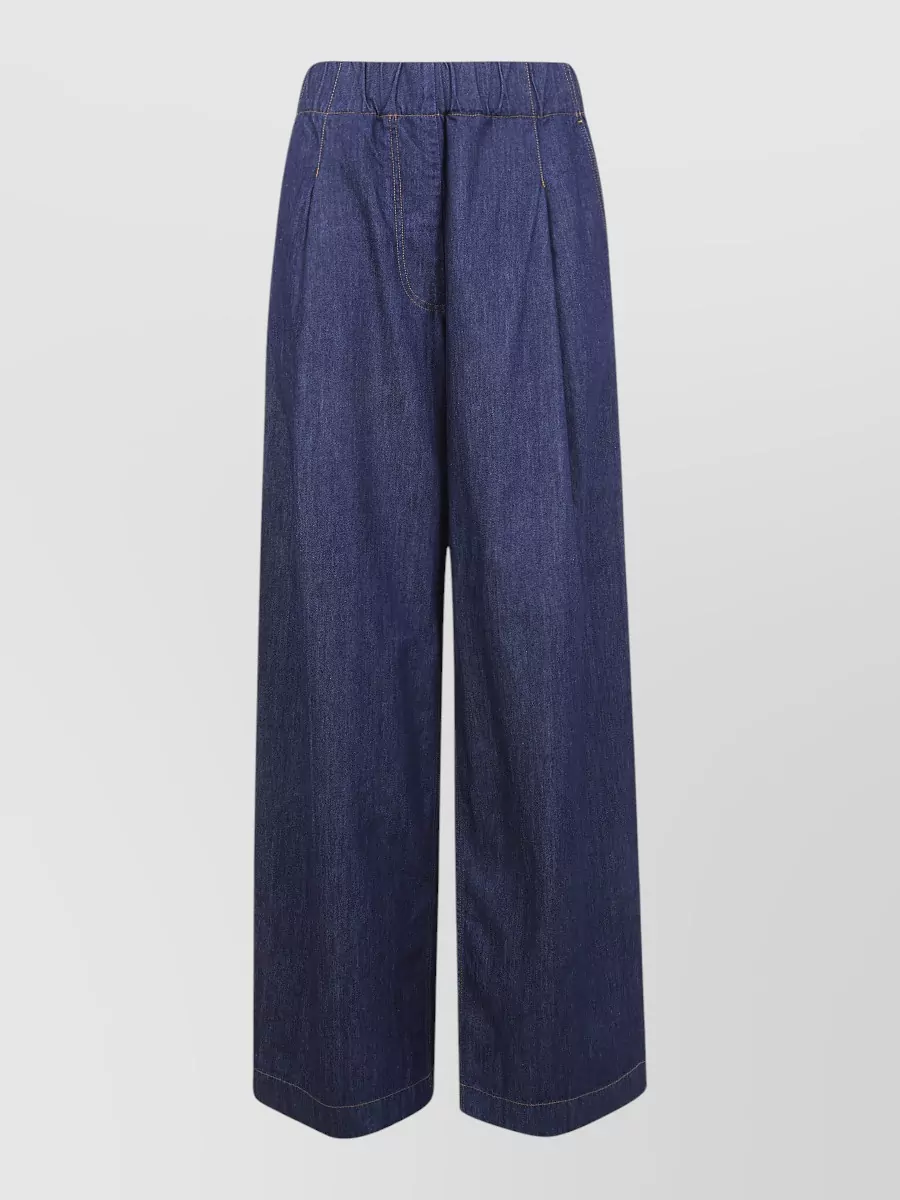 Dries Van Noten Pila Denim Cropped Trousers Wide Leg In Blue