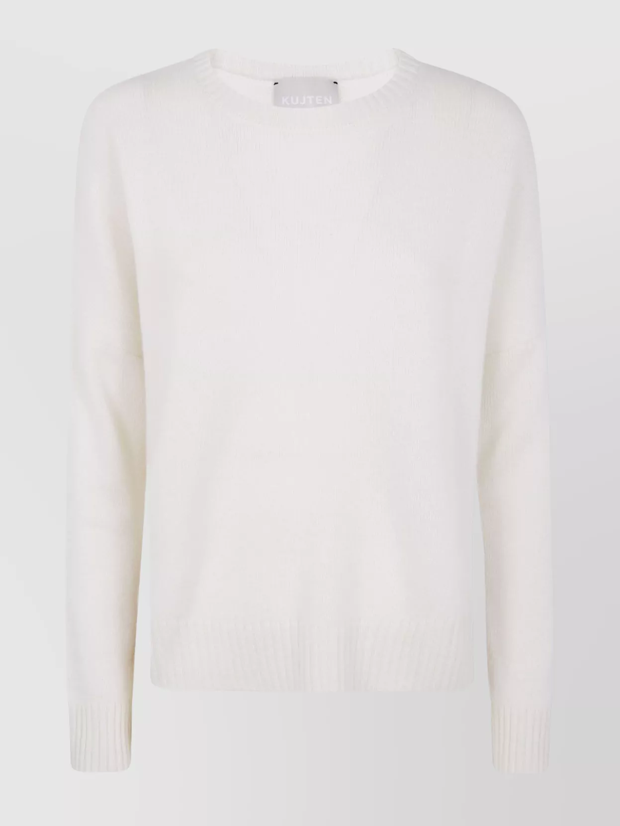 Kujten Long Sleeve Ribbed Cuff Knit Sweater In White