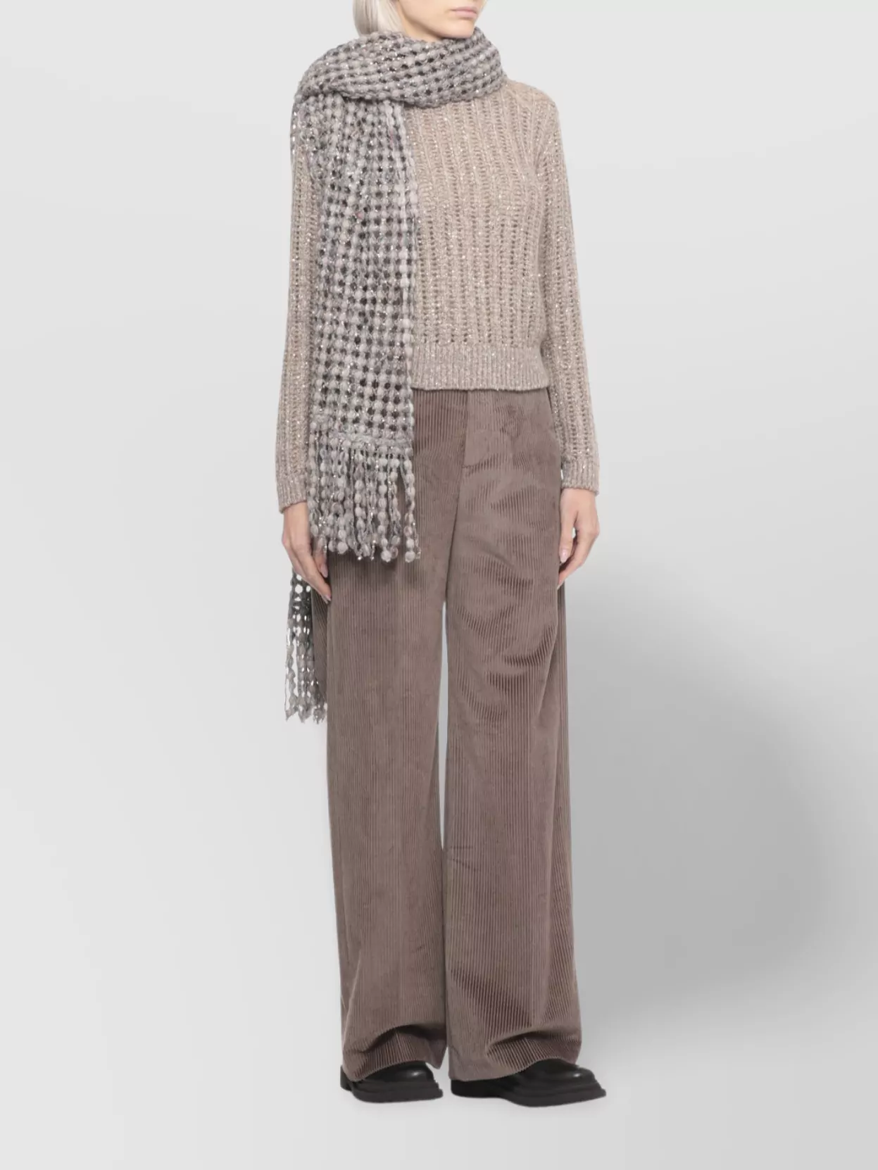 Brunello Cucinelli Sequin Embellished Knit Sweater In Neutral
