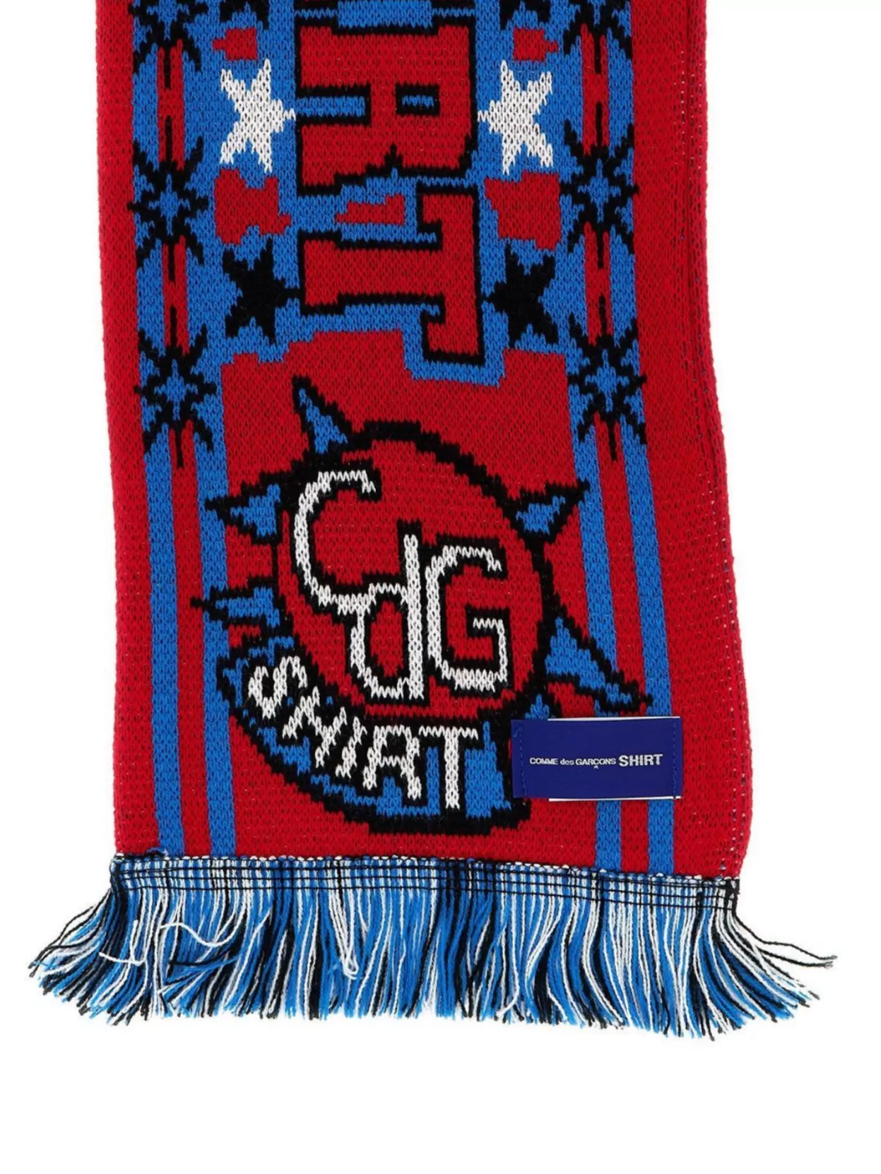 Comme Des Garçons Star And Striped Pattern Fringe Scarf