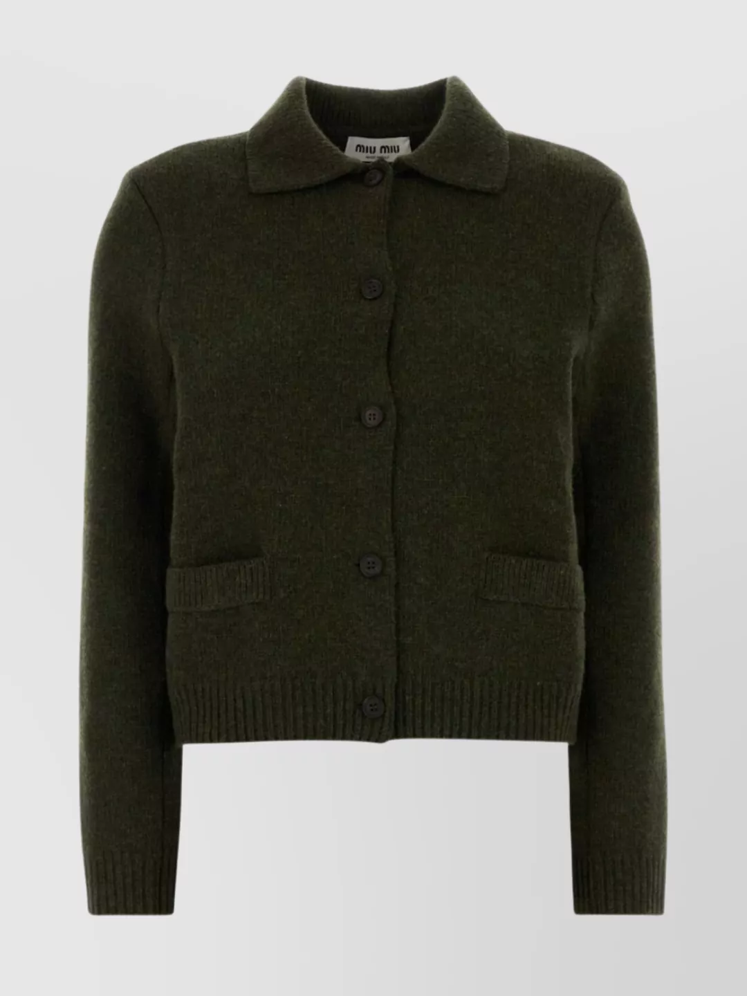 Miu Miu Wool Cardigan With Collared Design And Pockets In Burgundy