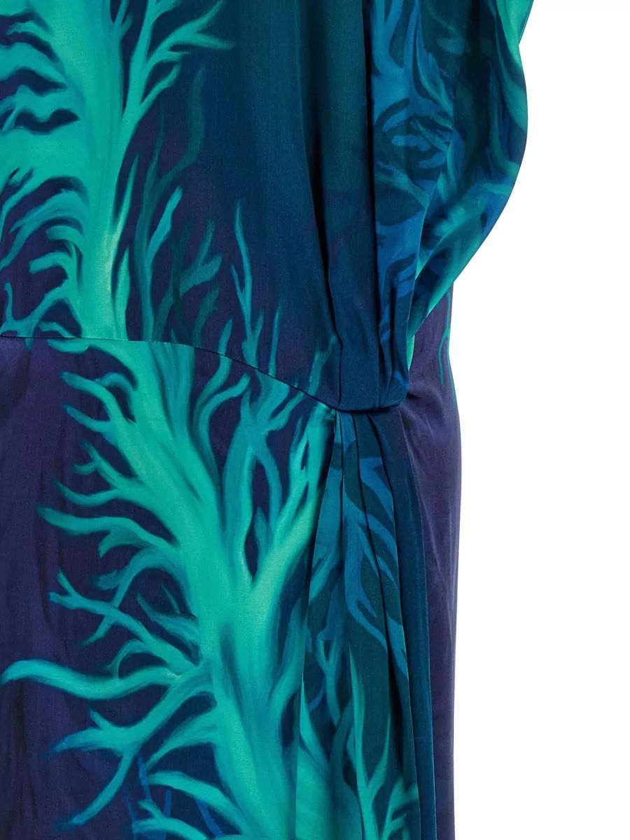 F.r.s For Restless Sleepers Silk Viscose Printed Asymmetric Draped Sleeveless Midi Dress