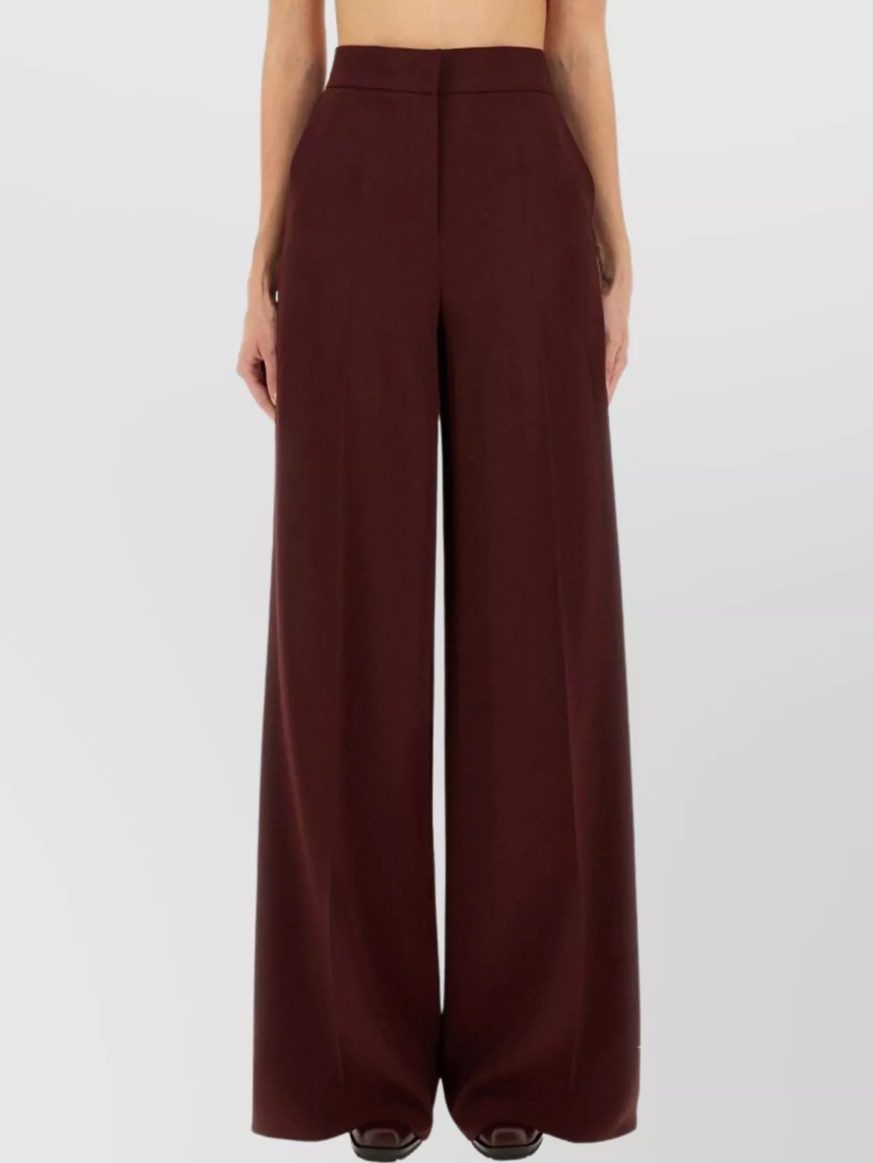 Max Mara High Waist Wide Leg Trousers With Stripes In Burgundy