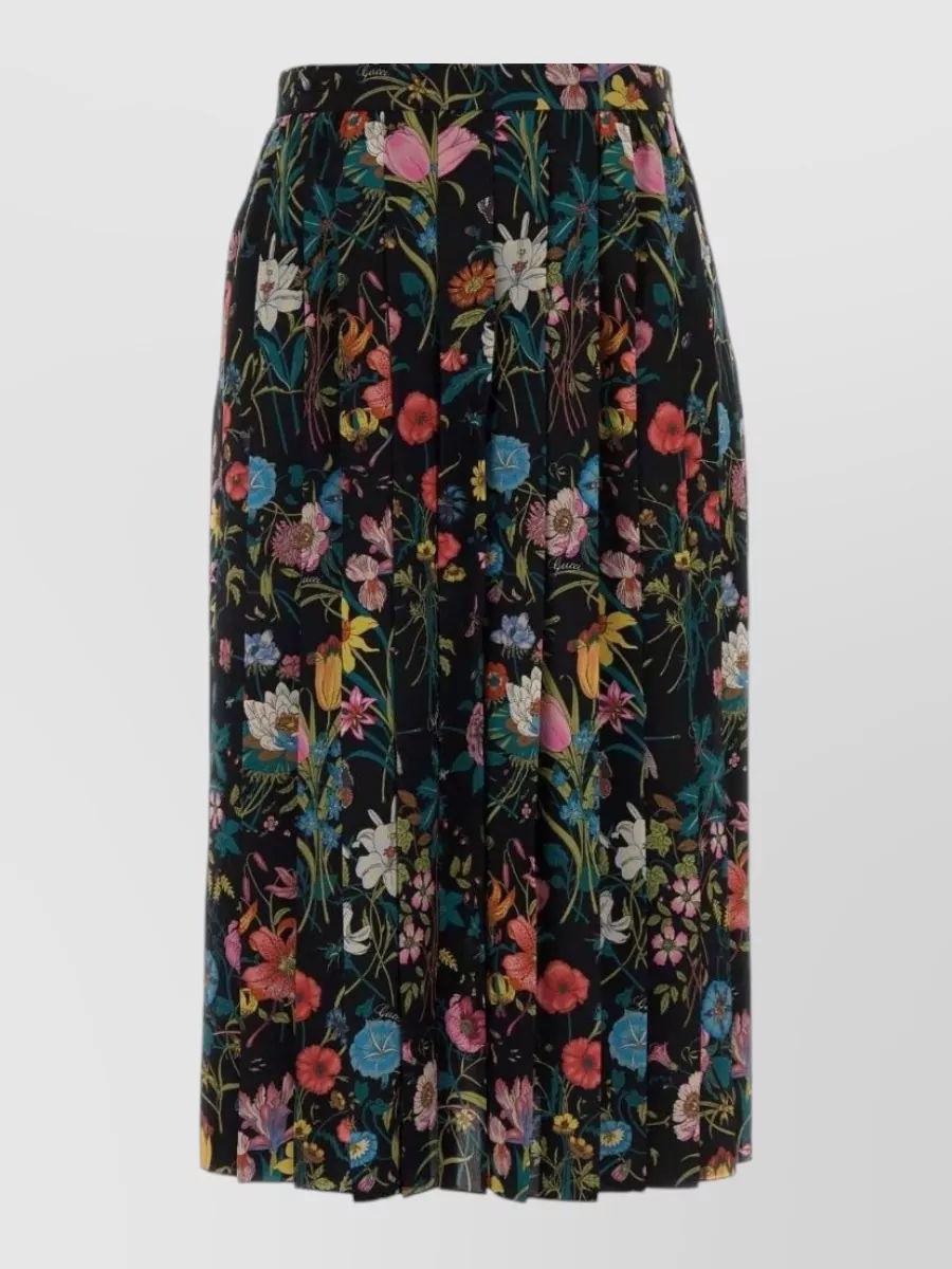 Gucci silk floral-print pleated midi skirt