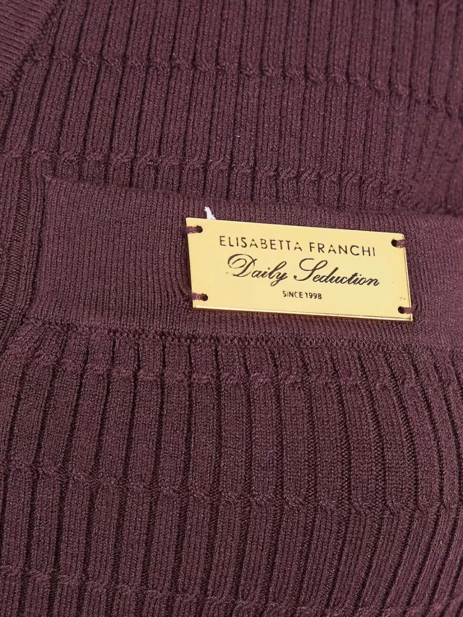 Elisabetta Franchi Silk Ribbed V-Neck Long-Sleeve Polo Shirt