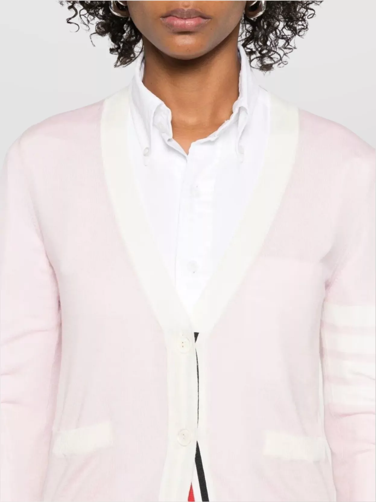 Thom Browne Relaxed Fit V Neck Cardigan With 4 Bar Stripe In Pink