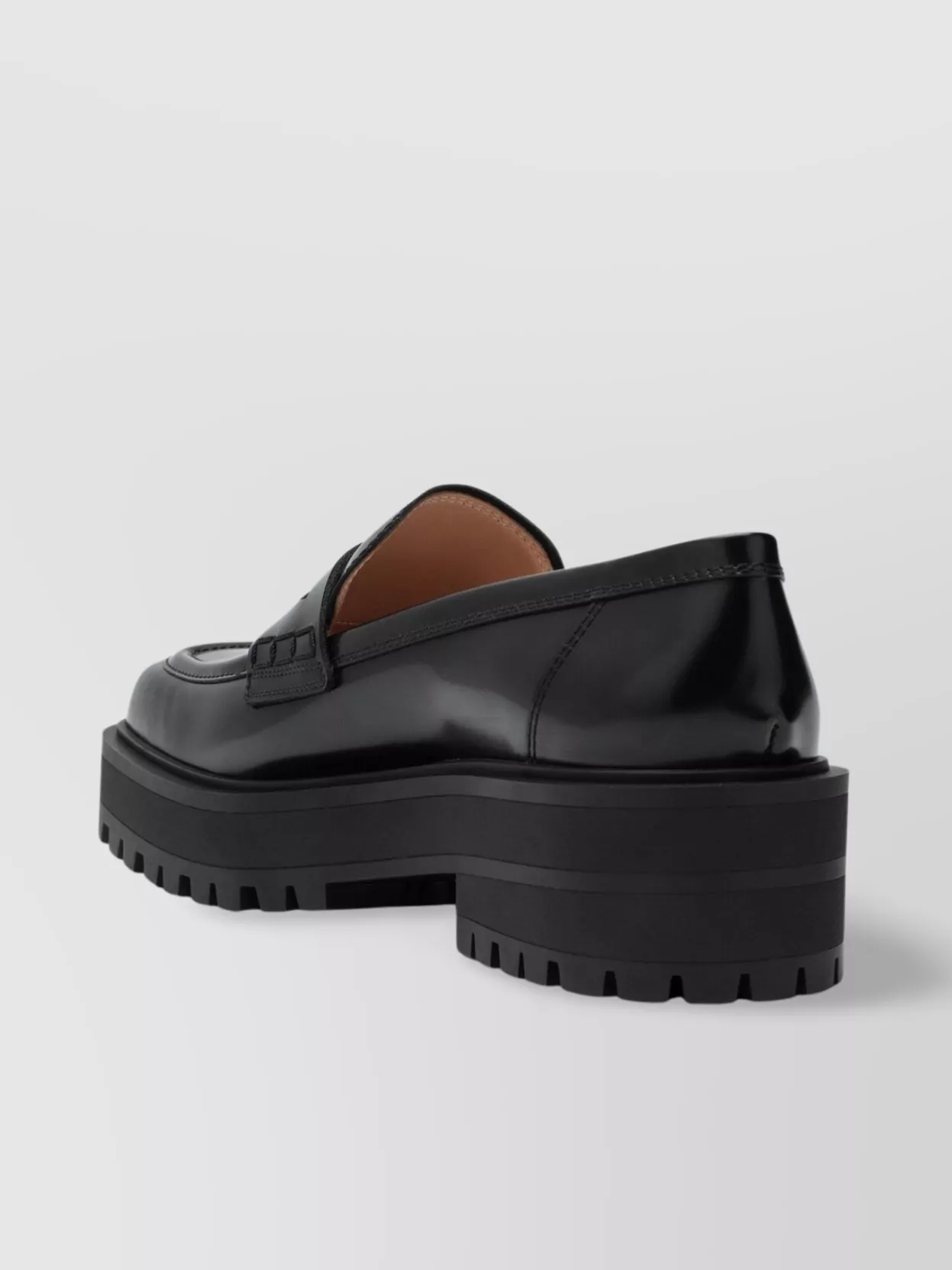 Gianvito Rossi Leather Chunky Sole Loafer Round Toe Glossy Finish