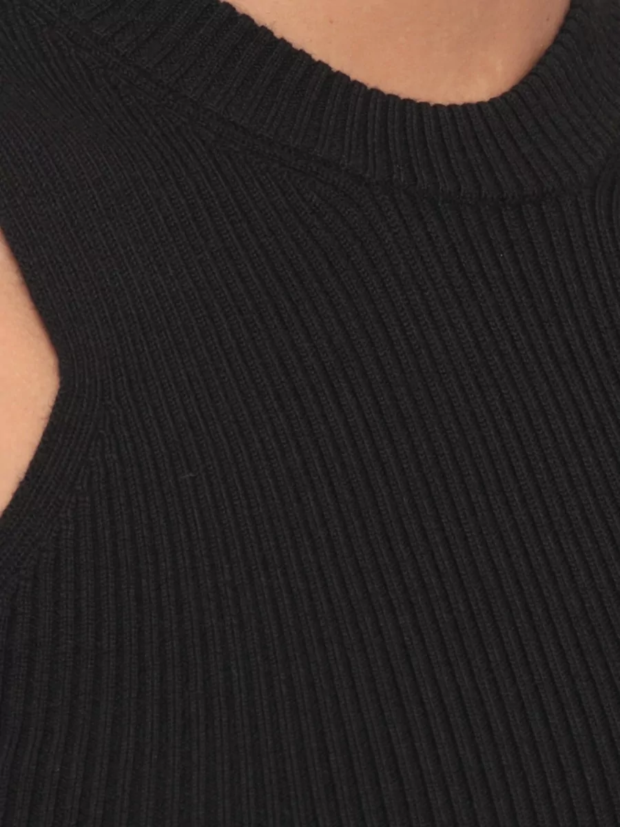 Rick Owens Ribbed Sleeveless High Neck Wool Knitted Top