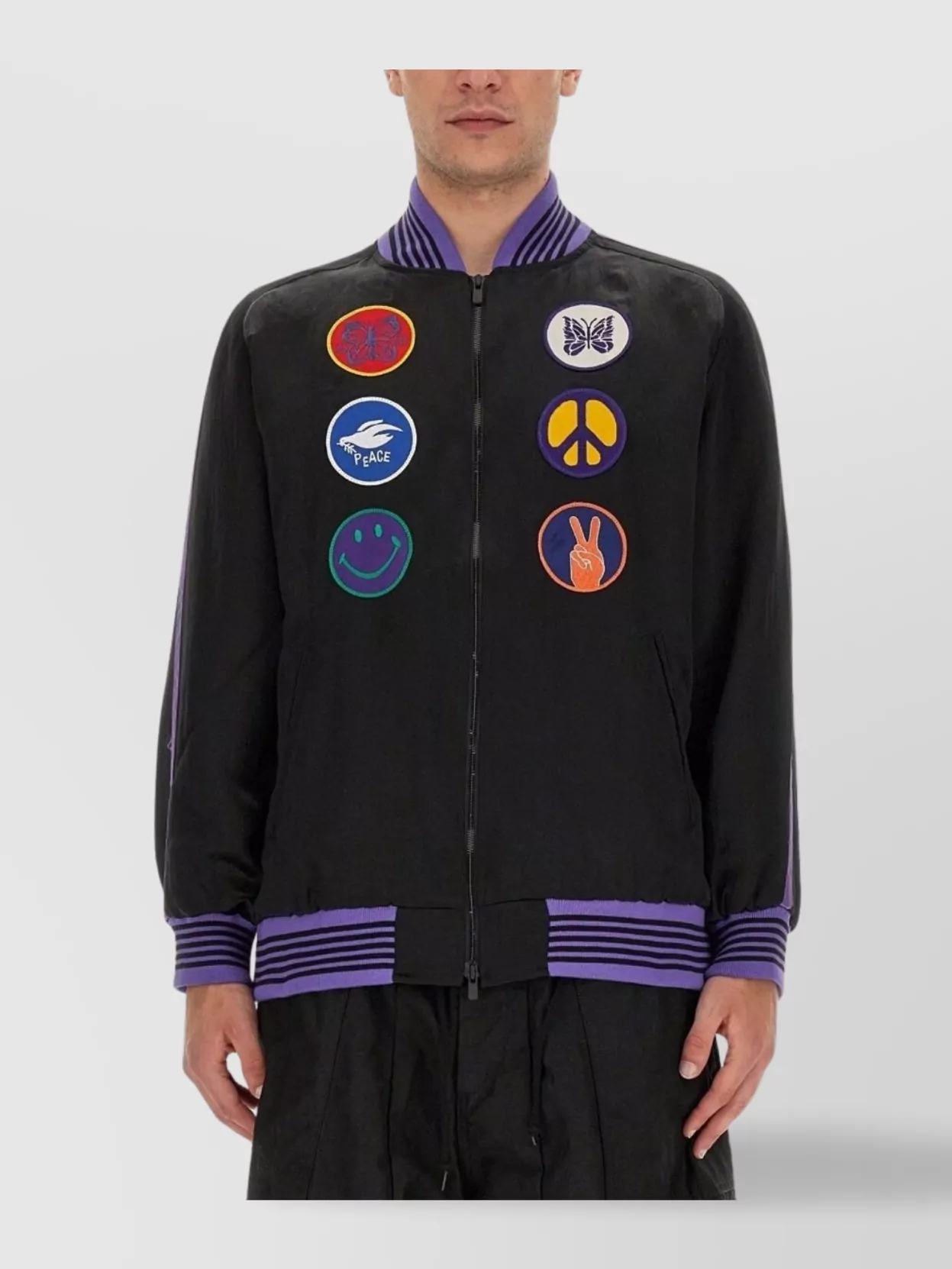 NEEDLES COMFORT FIT SATIN JACKET WITH GRAPHIC PATCHES