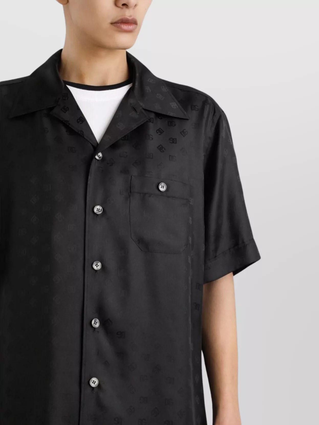 Dolce & Gabbana Dg Logo Jacquard Hawaii Shirt In Black