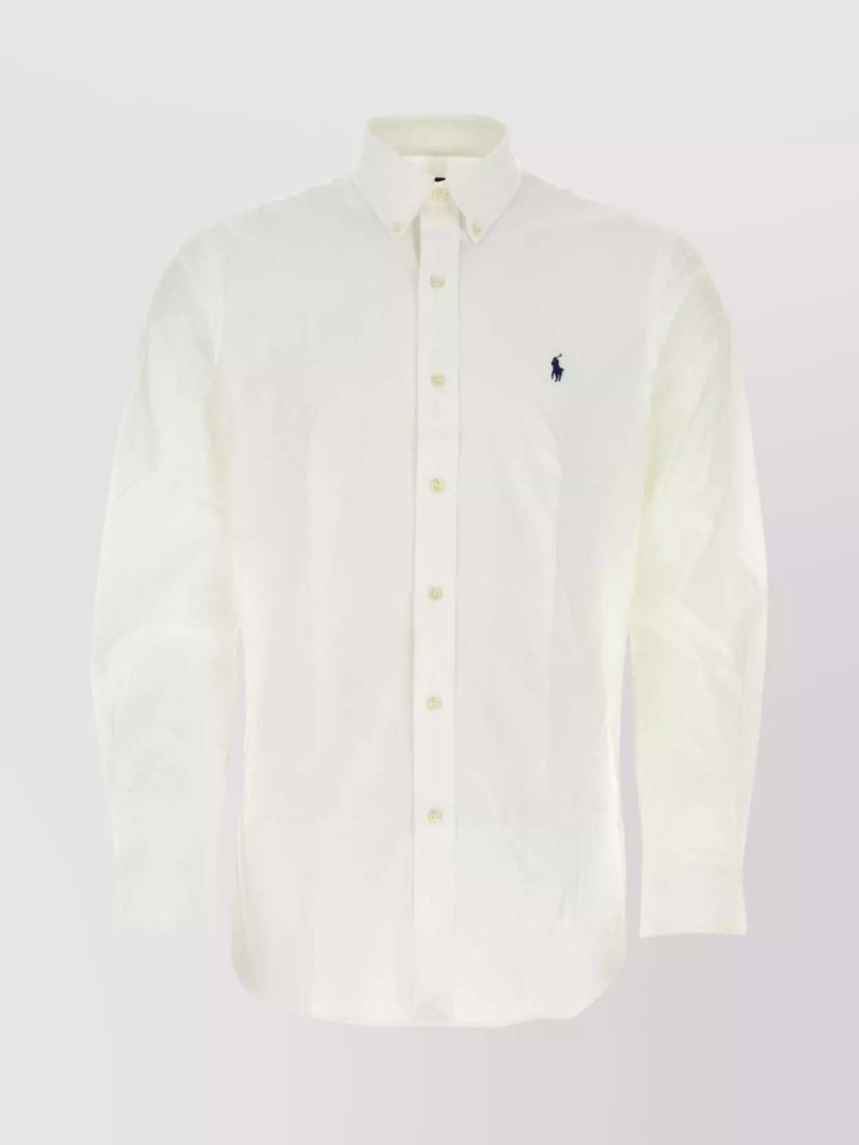 Shop Polo Ralph Lauren Stretch Poplin Shirt With Collar And Curved Hem
