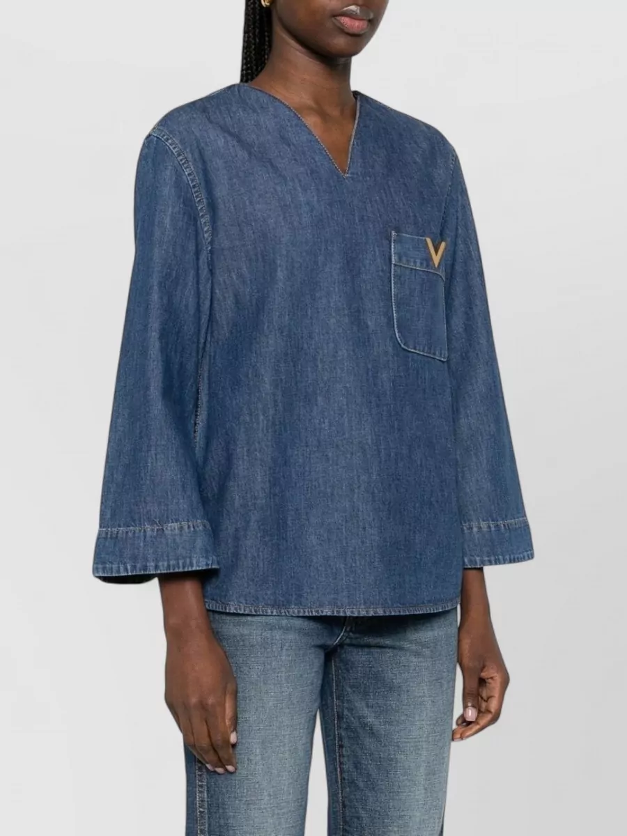 Valentino Vlogo Signature Denim Shirt Chest Pocket