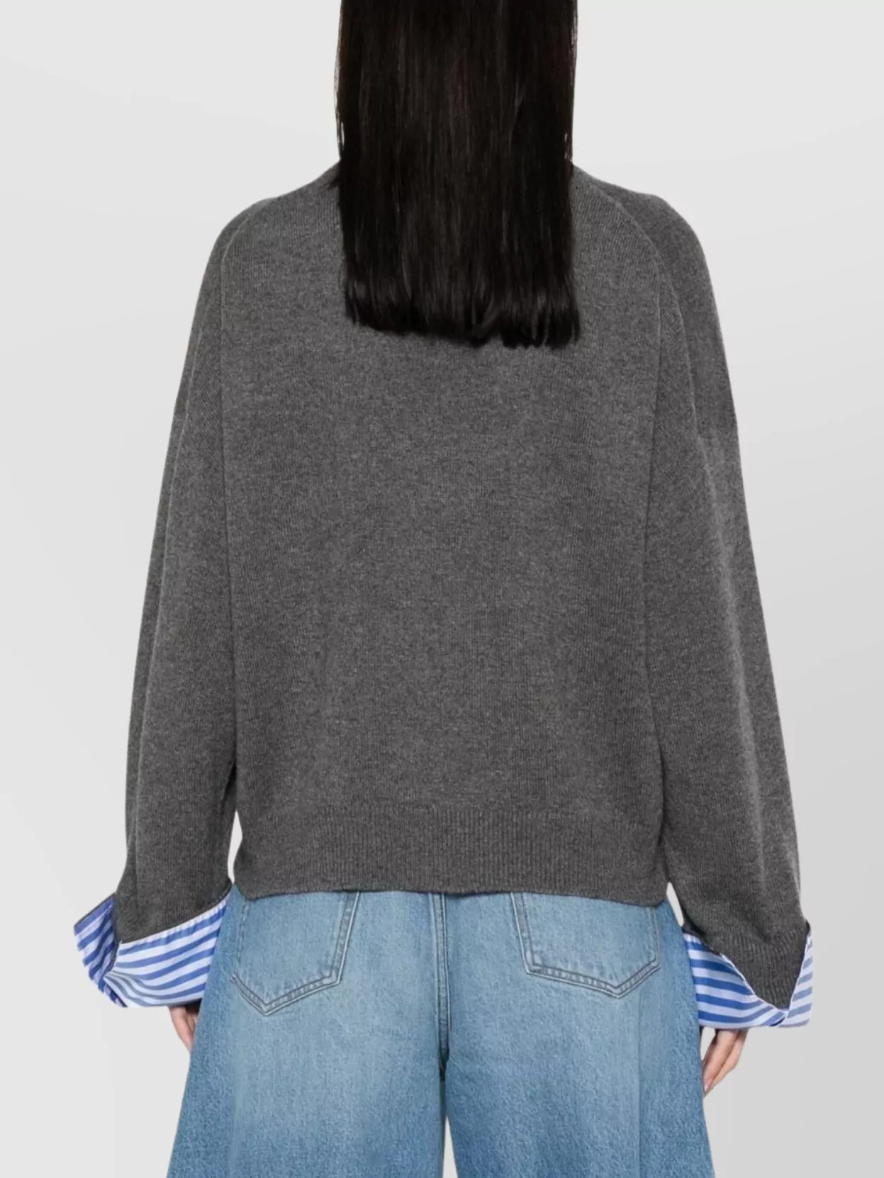 Brunello Cucinelli Cashmere Crewneck Sweater With Striped Cuffs