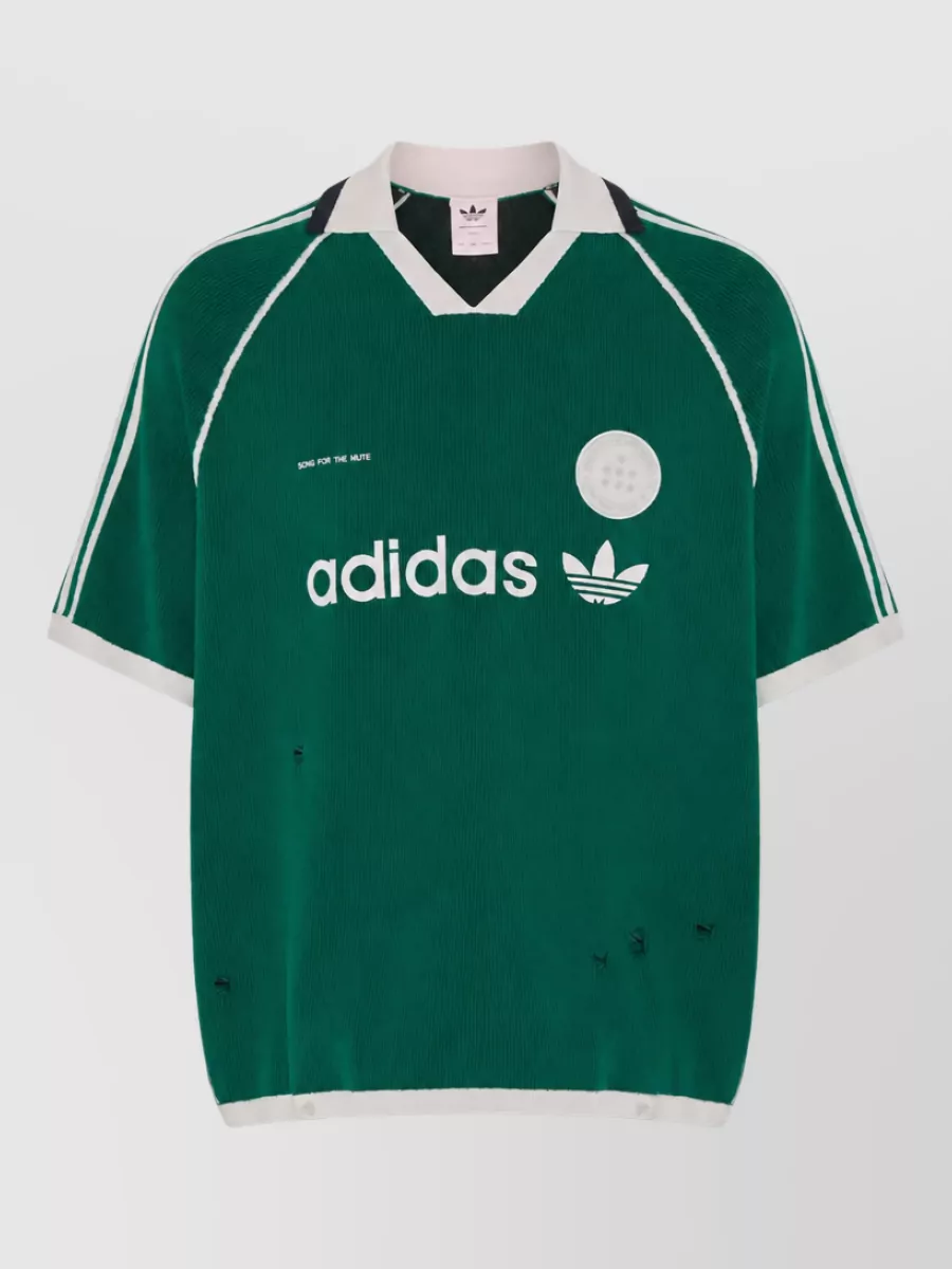 Adidas ribbed v-neck short-sleeve logo-print cotton polo shirt