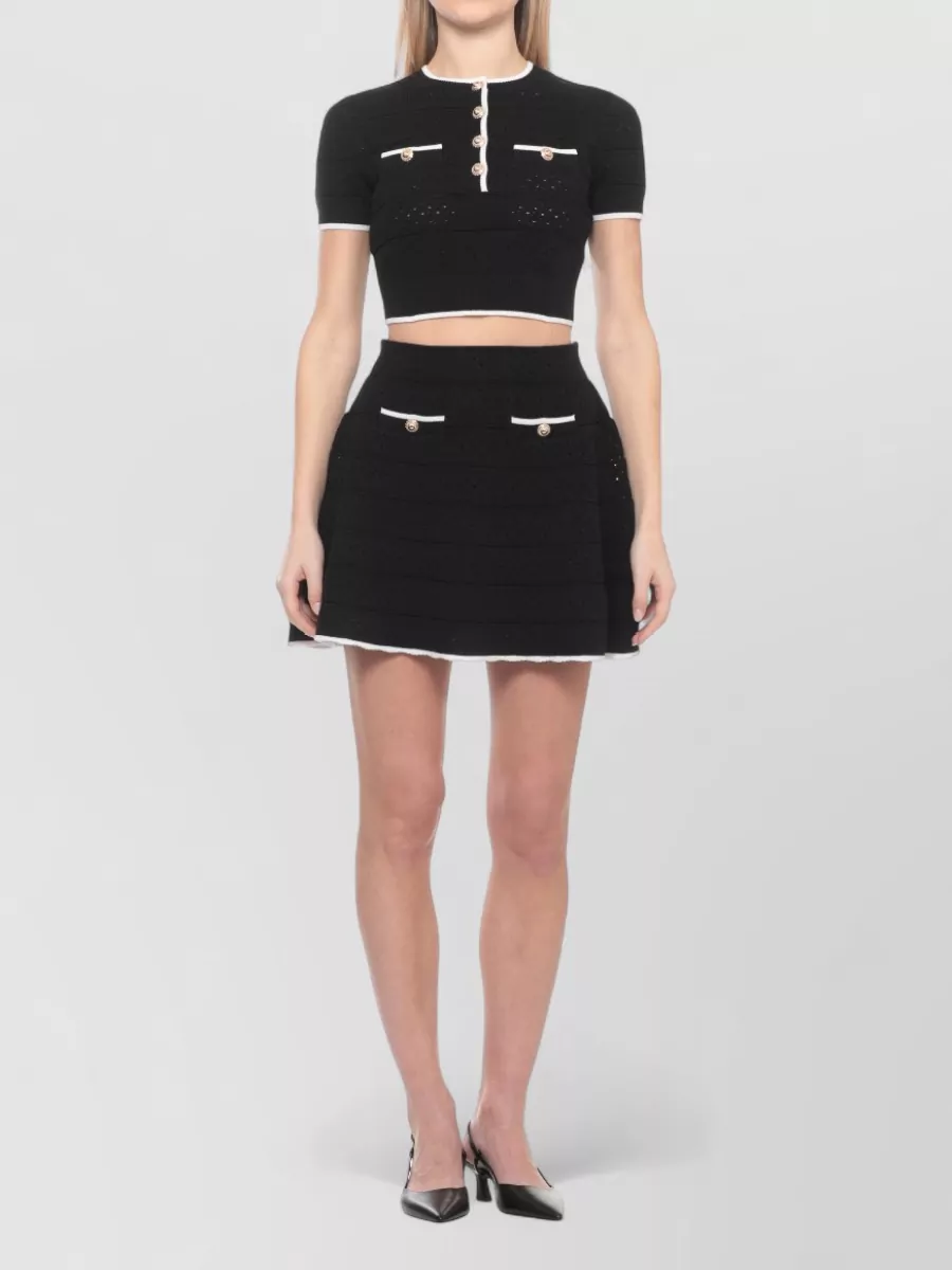 Self-Portrait Fine-Knit Short-Sleeve Crewneck Top