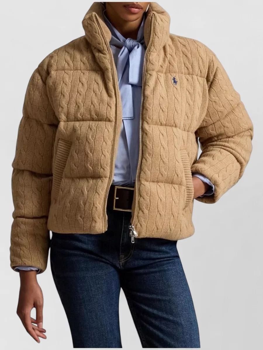 Polo Ralph Lauren Cashmere Wool Cable Knit Quilted Puffer Jacket