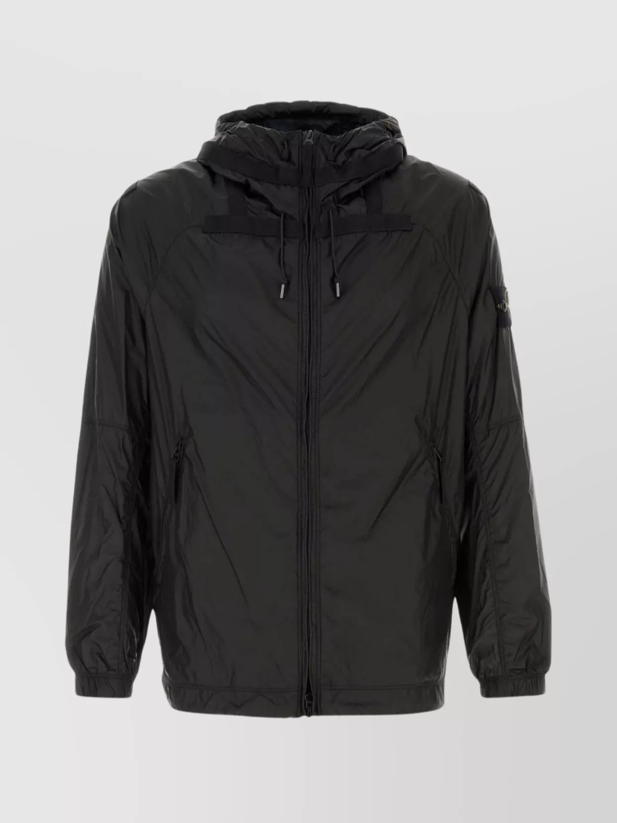 Stone Island Nylon Windbreaker With Hood And Pockets In Black