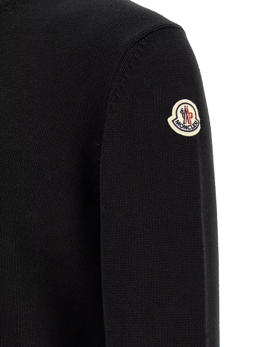 Moncler Cotton Fine-Knit Crew-Neck Long-Sleeve Sweater