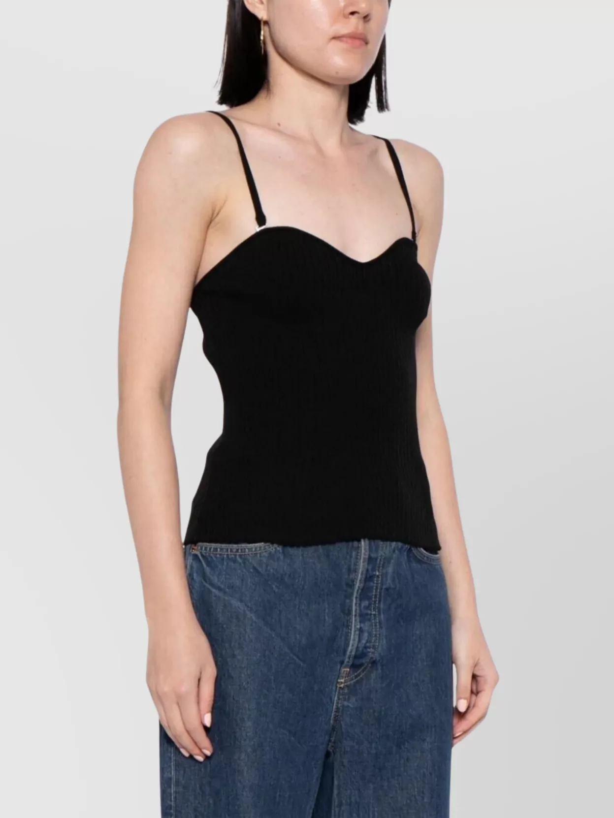 Emporio Armani Fitted Ribbed Knit Top With Spaghetti Straps