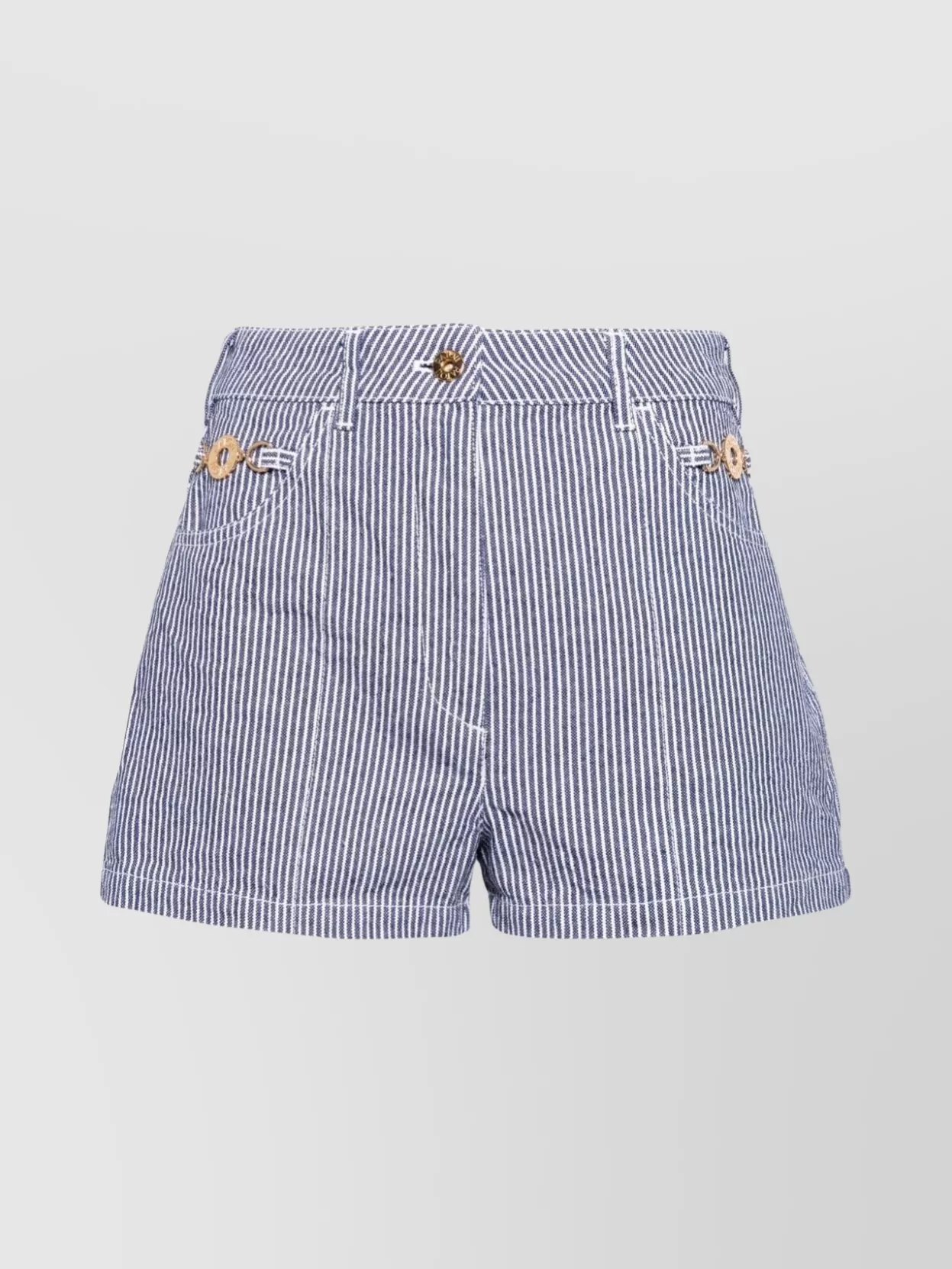Shop Patou Button Detailing Striped High-rise Shorts