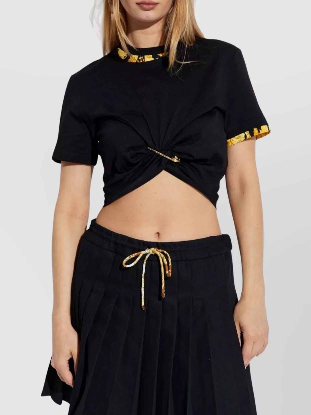 Versace Safety Pin Crop T-Shirt With Drawstring Waist