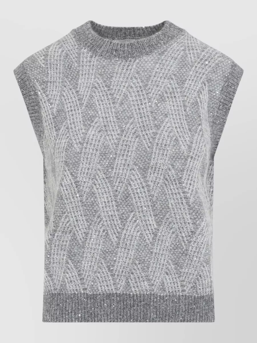 Peserico ribbed openwork sleeveless mock neck knitted top