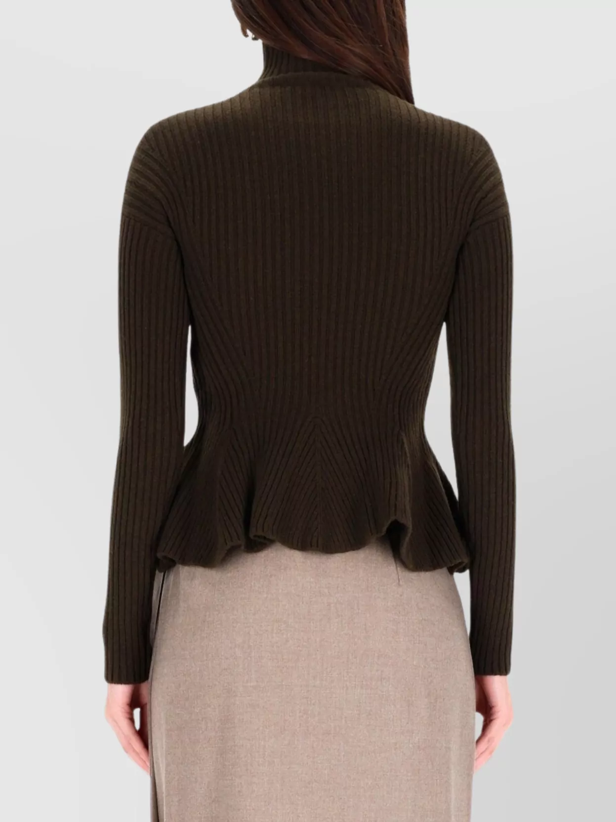 Max Mara Turtleneck Sweater Peplum Hem In Brown