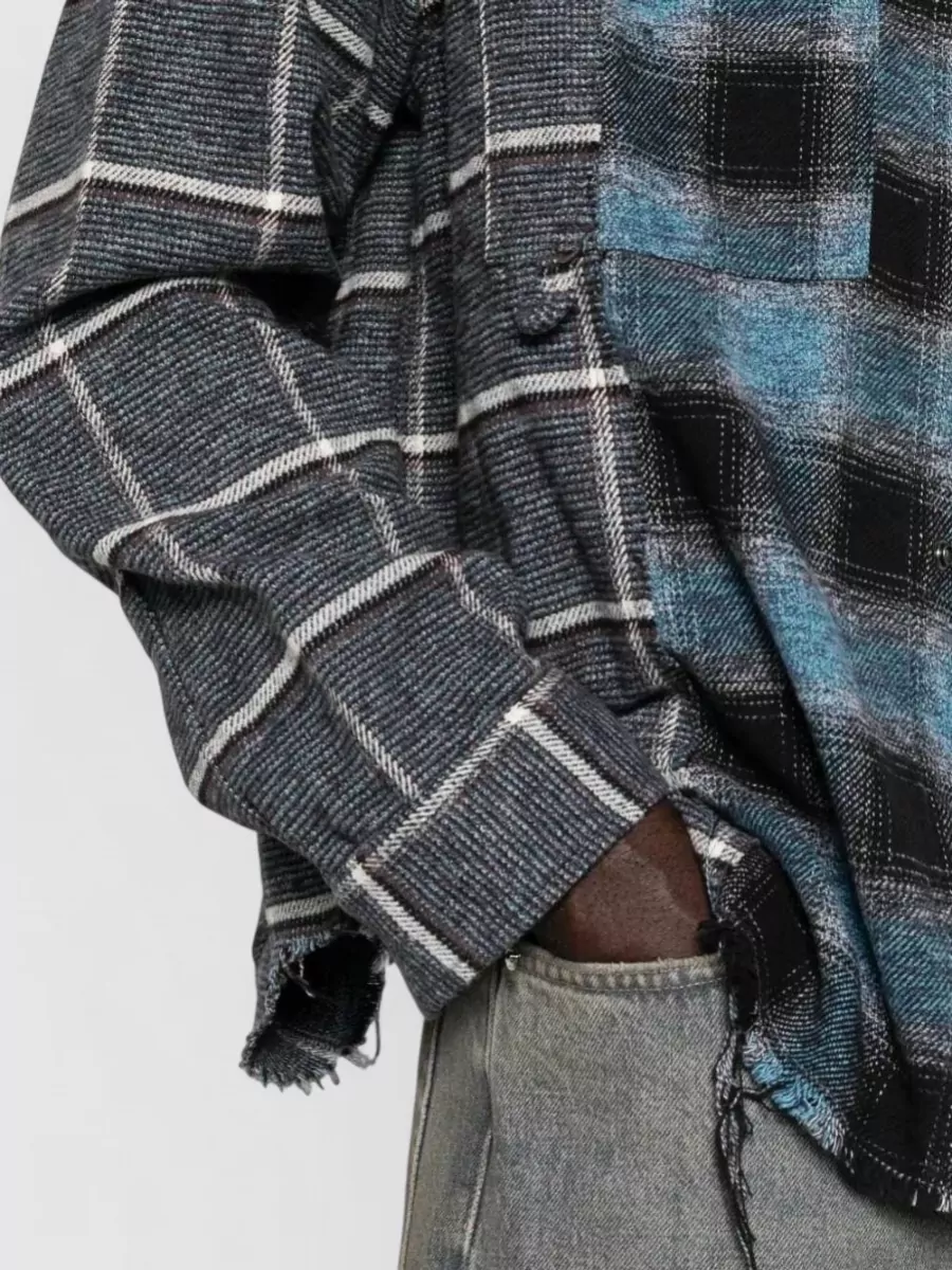 Haikure Cotton Checked Panelled Shirt Jacket