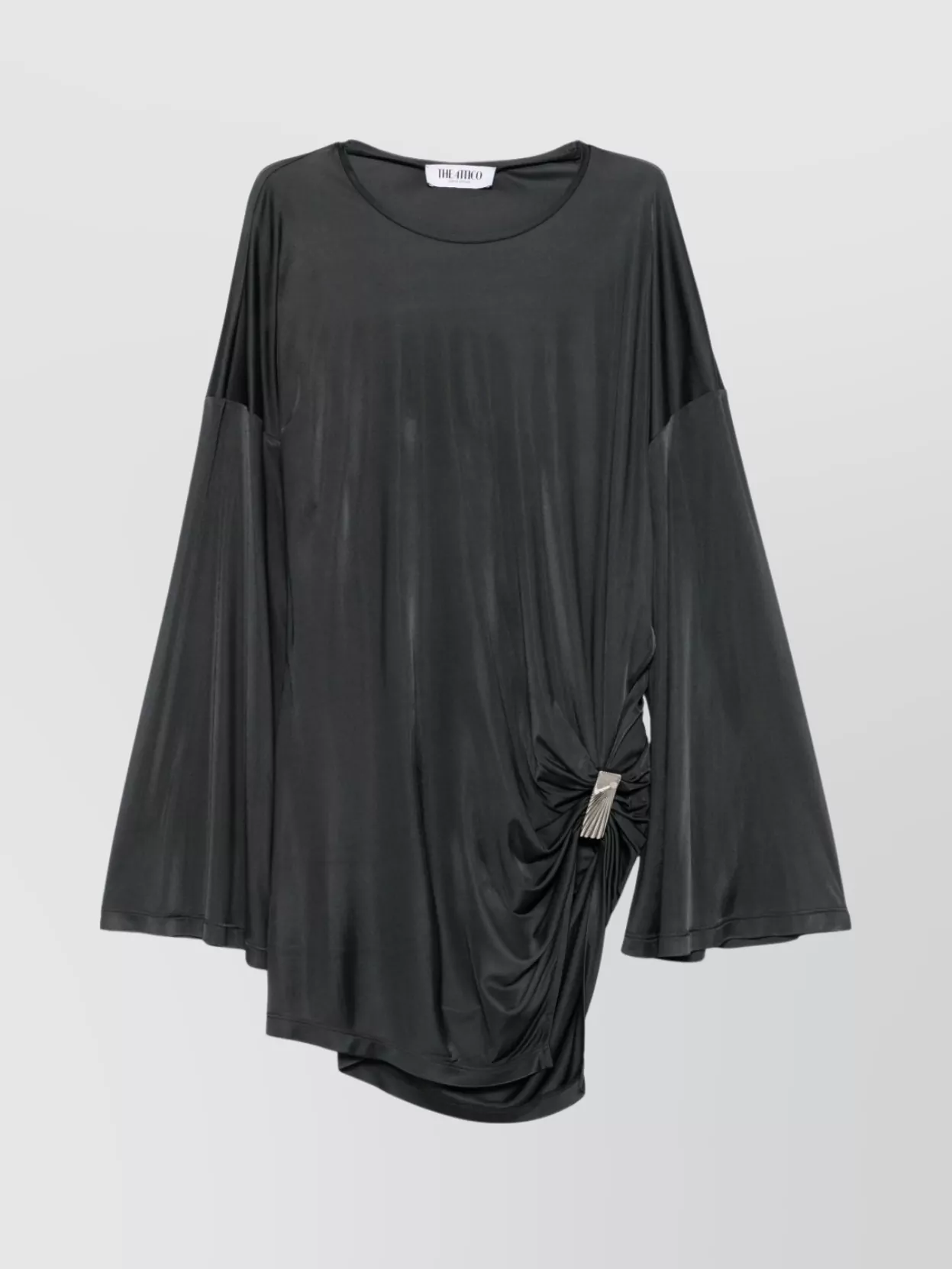 Attico Asymmetrical Dress With Draped Bell Sleeves In Gray