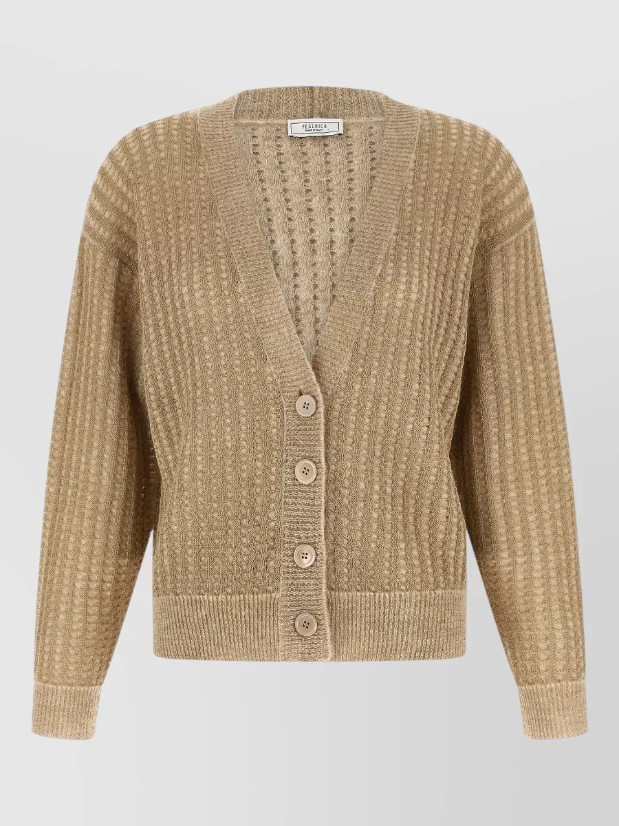 Peserico Metallic Waffle-Knit V-Neck Cardigan