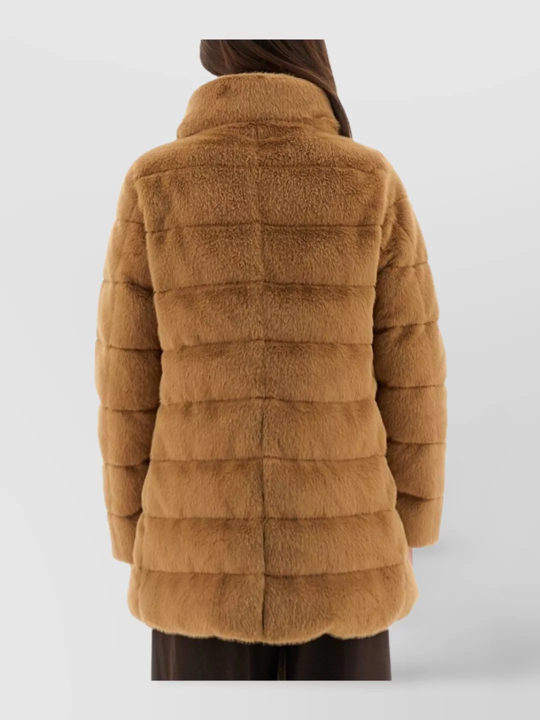 Herno Faux Fur Down Coat With High Collar In Brown
