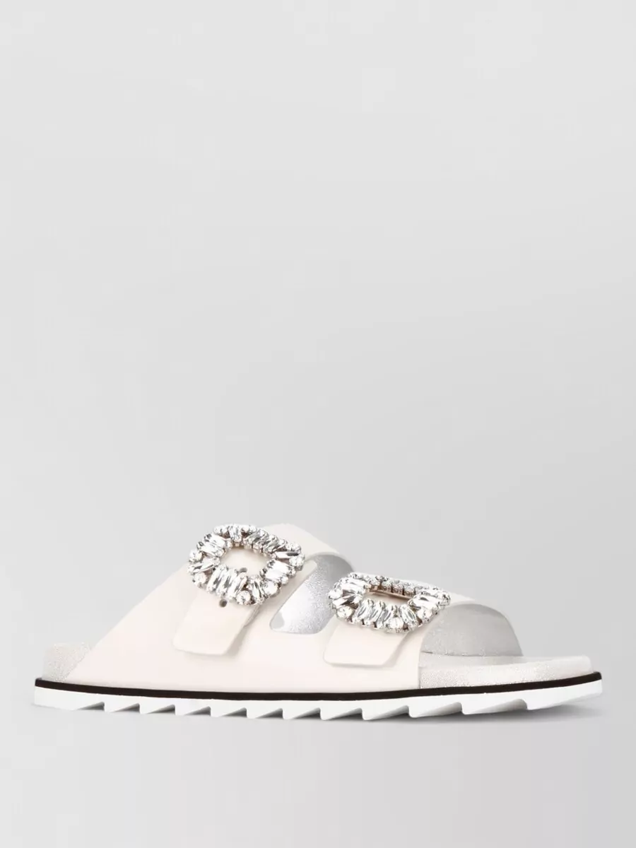 Roger Vivier Strass Buckle Slides Flat Sole Open Toe
