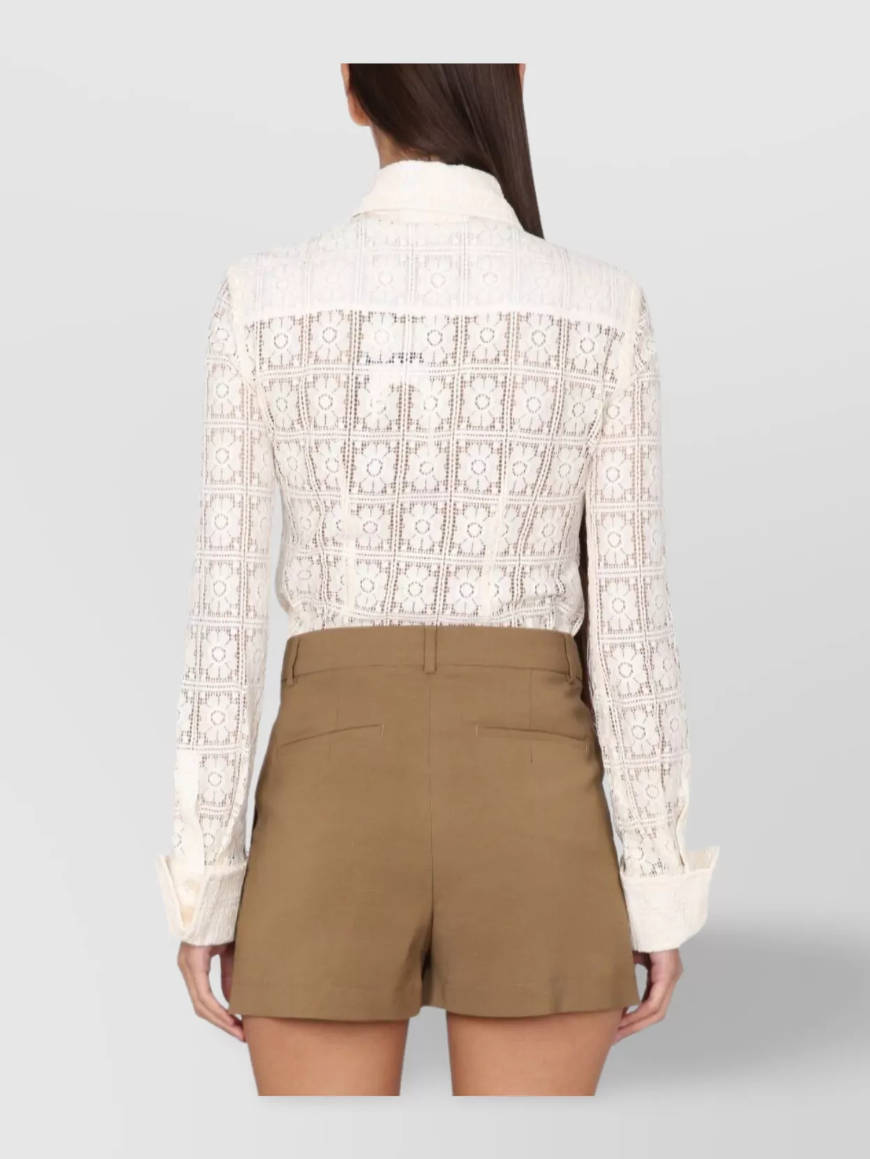 Max Mara Lace Long Sleeve Collared Shirt In White