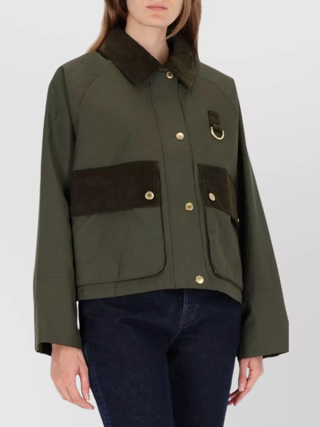 Barbour Stylish Jacket With Contrast Collar And Pockets In Green