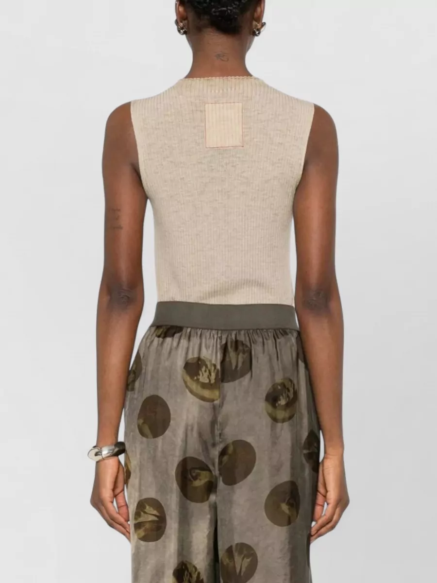 Uma Wang Ribbed Sleeveless Top Crew Neck Scalloped