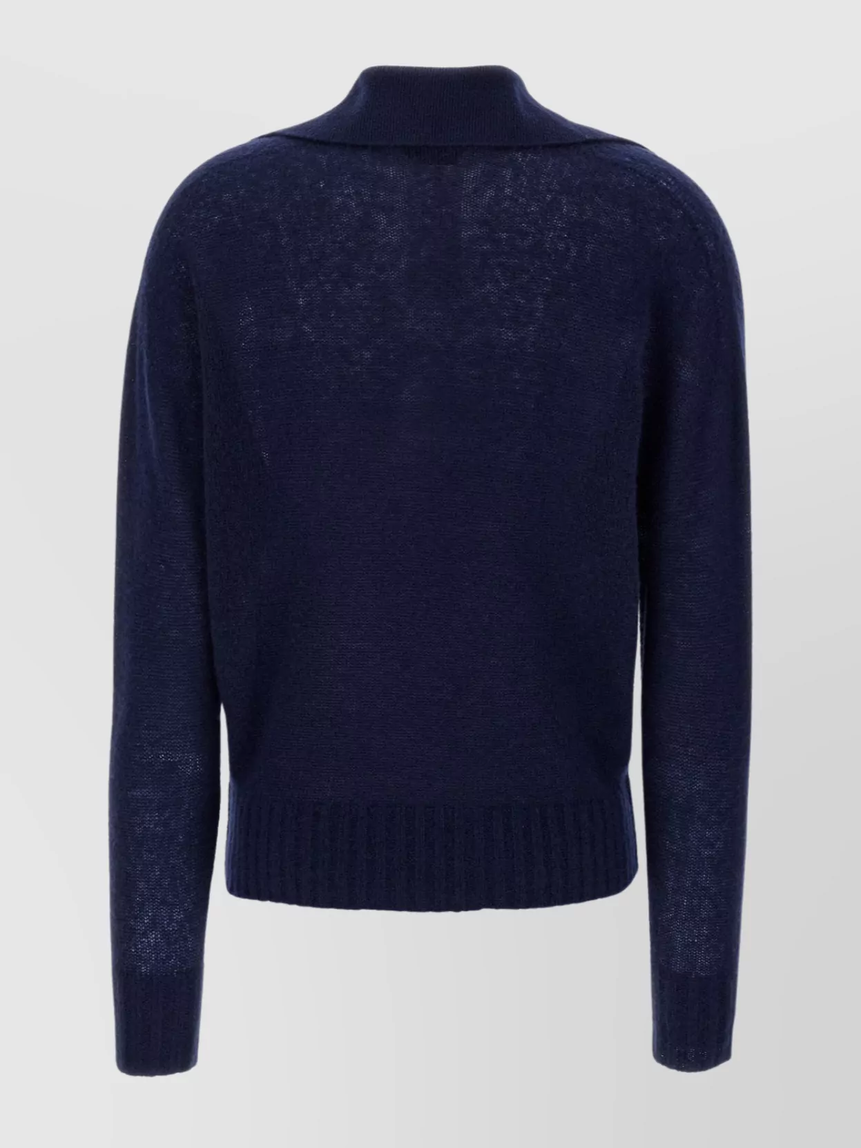 Tom Ford V Neck Long Sleeve Ribbed Hem Polo In Blue