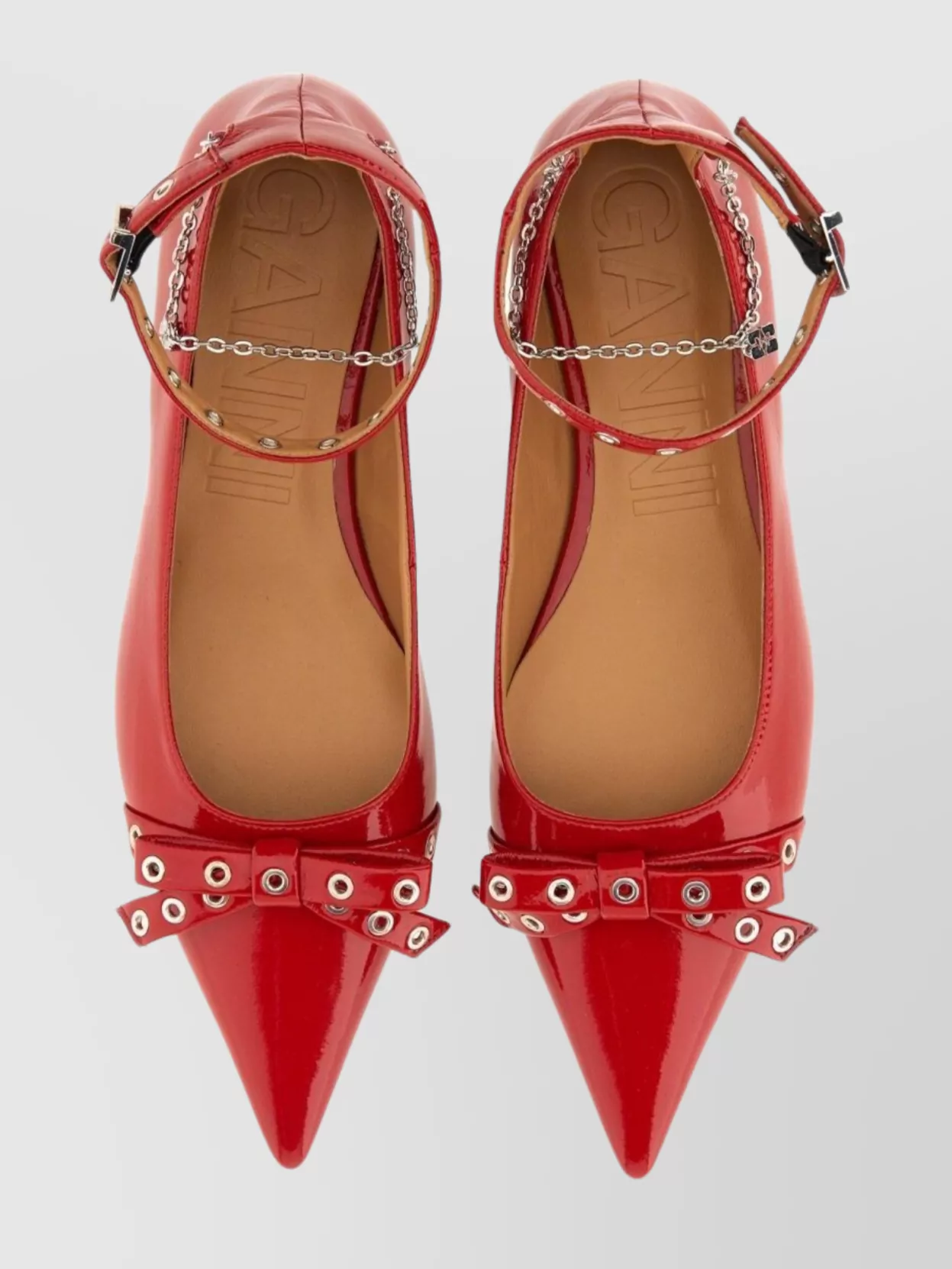 Ganni Chain And Bow Detail Patent Ballerina