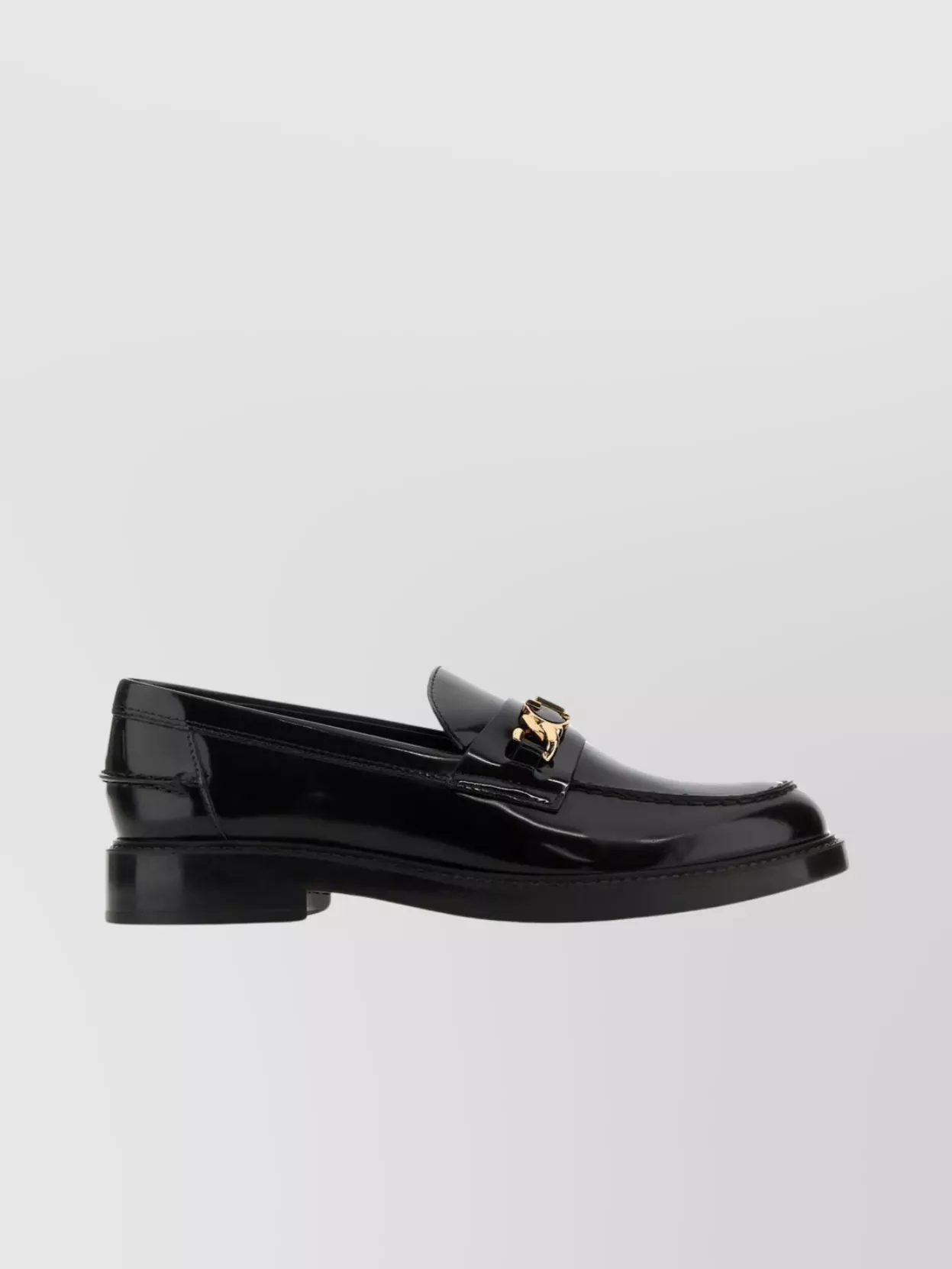 Shop Tod's Polished Leather Loafers With Metal Chain Detail